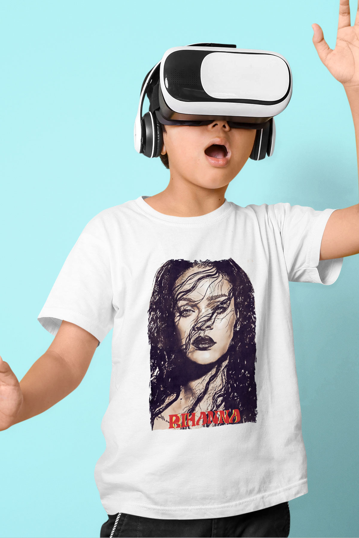 Rihanna Beyaz Unisex Çocuk Tişört