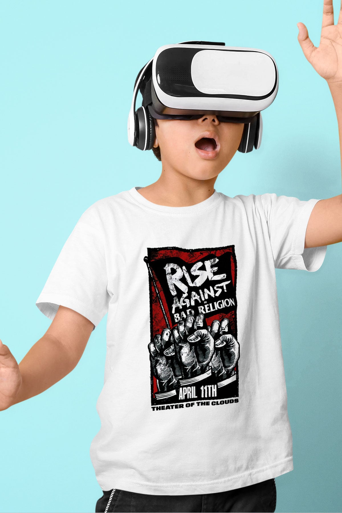 Rise Against Baskılı Beyaz Unisex Çocuk Tişört