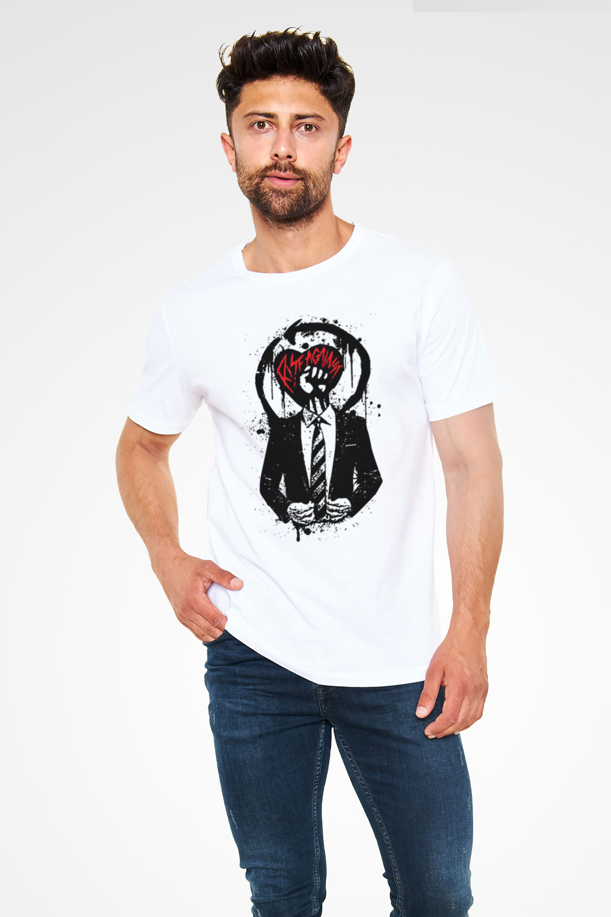 Rise Against Beyaz Unisex Tişört T-Shirt - TişörtFabrikası