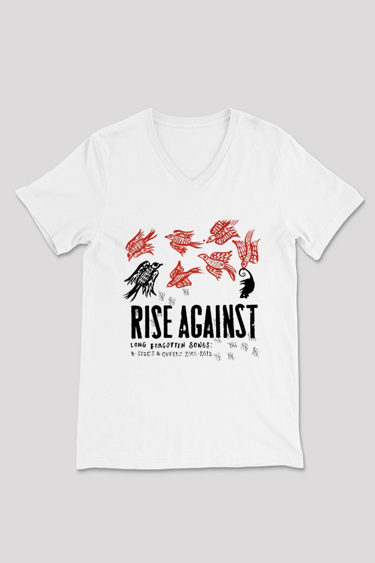 Rise Against Beyaz Unisex V Yaka Tişört T-Shirt