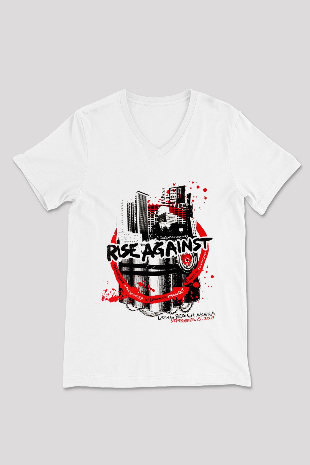 Rise Against Beyaz Unisex V Yaka Tişört T-Shirt
