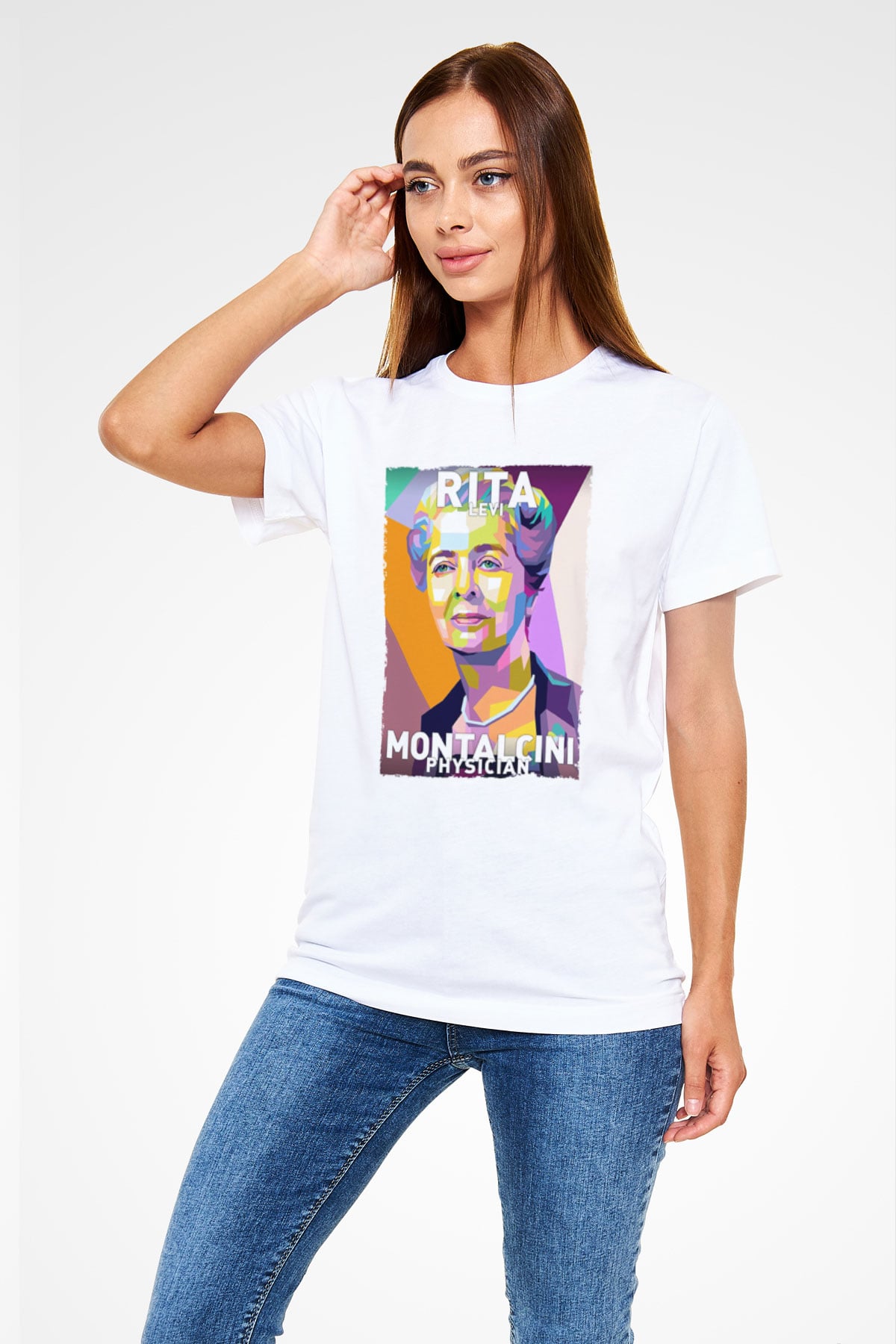 Rita Levi Montalcini Baskılı Unisex Beyaz Tişört - Tshirt