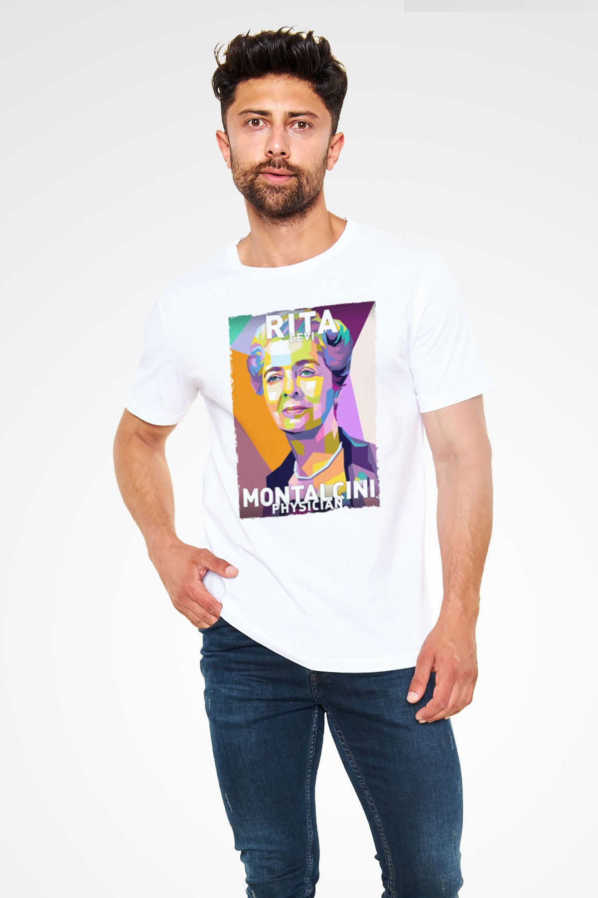 Rita Levi Montalcini Baskılı Unisex Beyaz Tişört - Tshirt