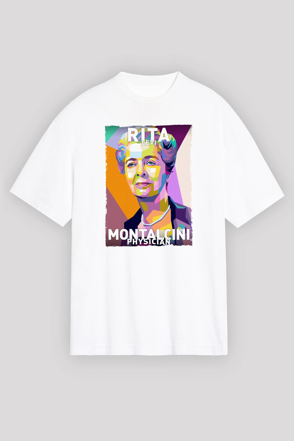 Rita Levi Montalcini Baskılı Unisex Oversize Beyaz Tişört - Tshirt