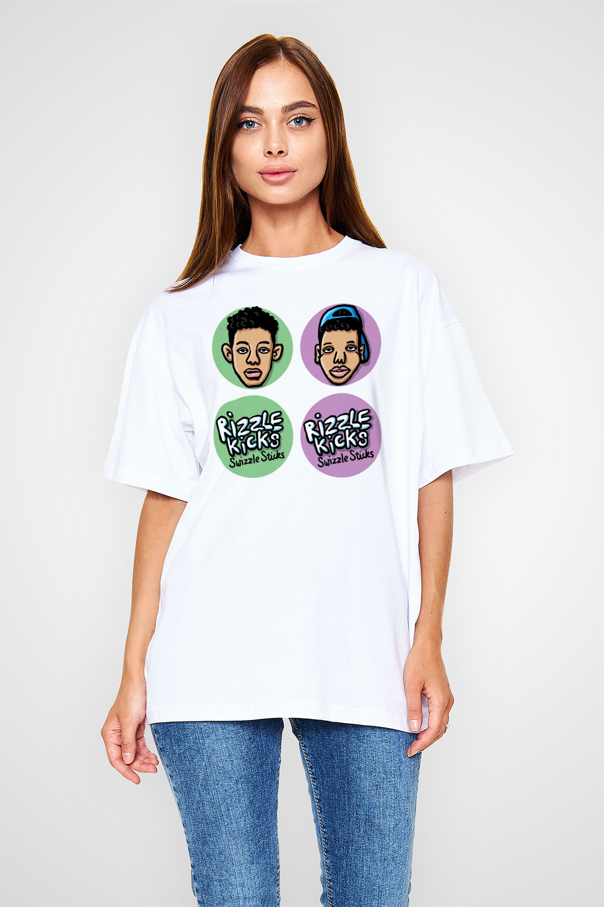 Rizzle Kicks Beyaz Oversize Tişört Oversize T-shirt - TişörtFabrikası