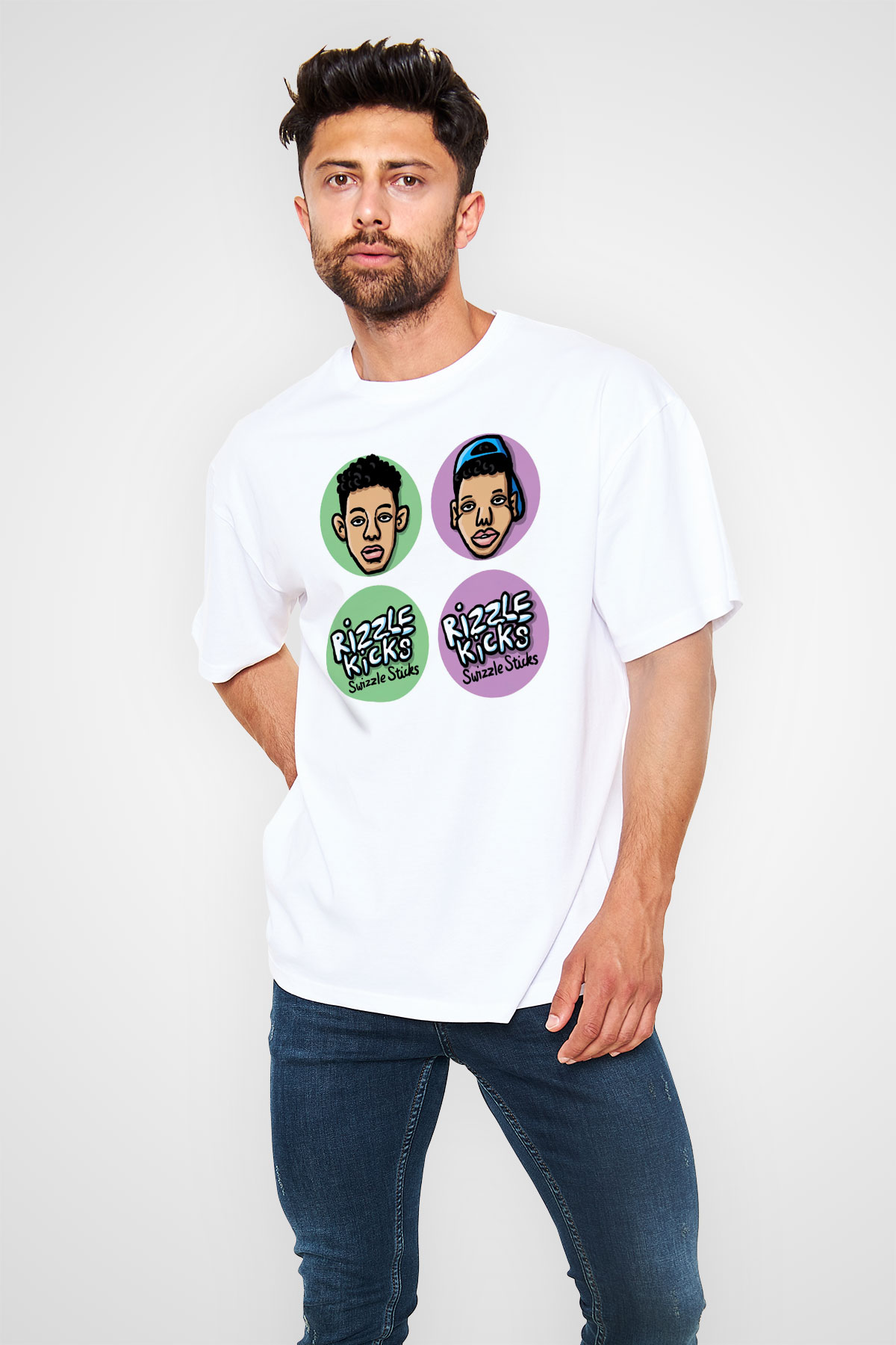 Rizzle Kicks Beyaz Oversize Tişört Oversize T-shirt - TişörtFabrikası