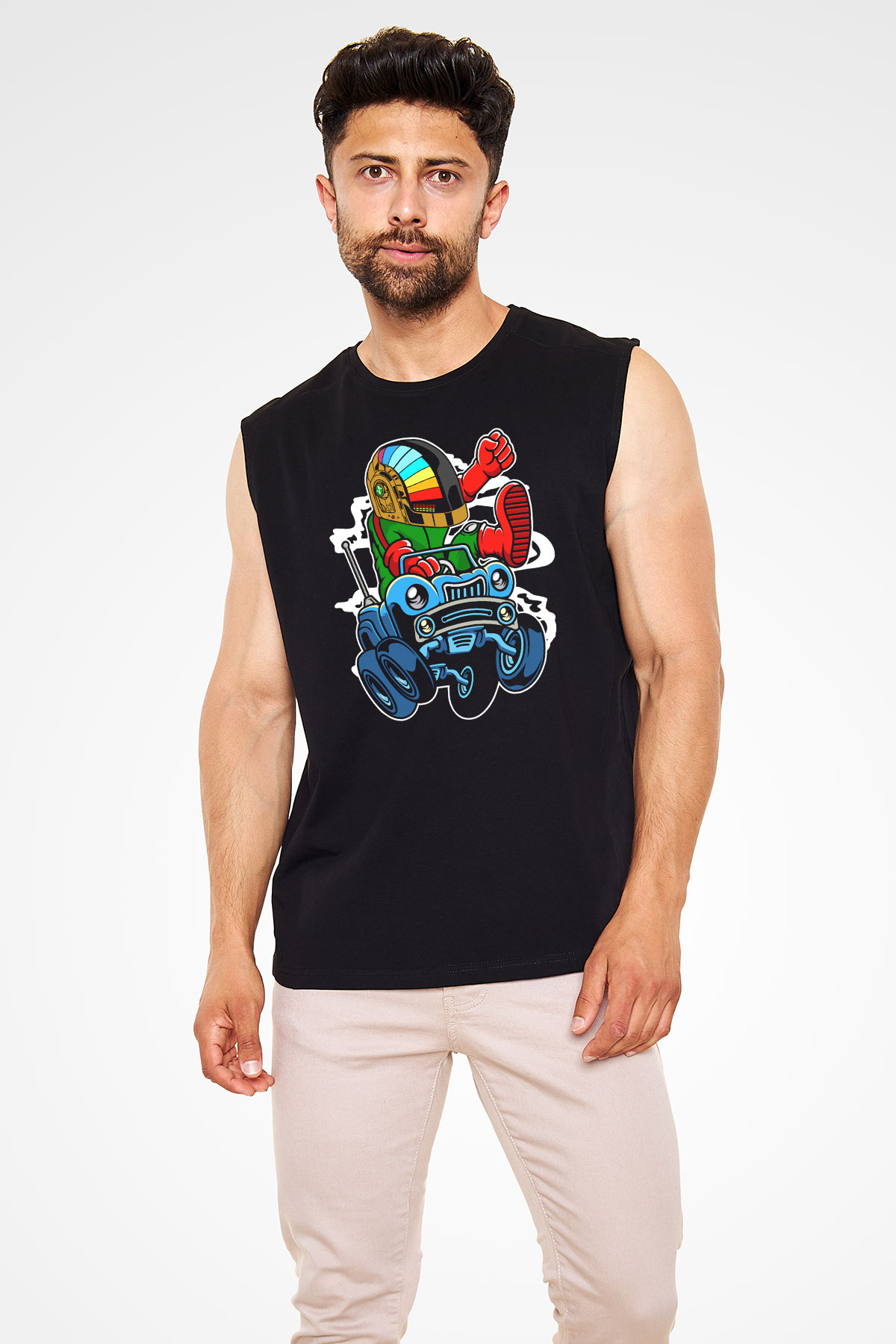 Road Daft Punk Baskılı Siyah Unisex Kolsuz Tişört
