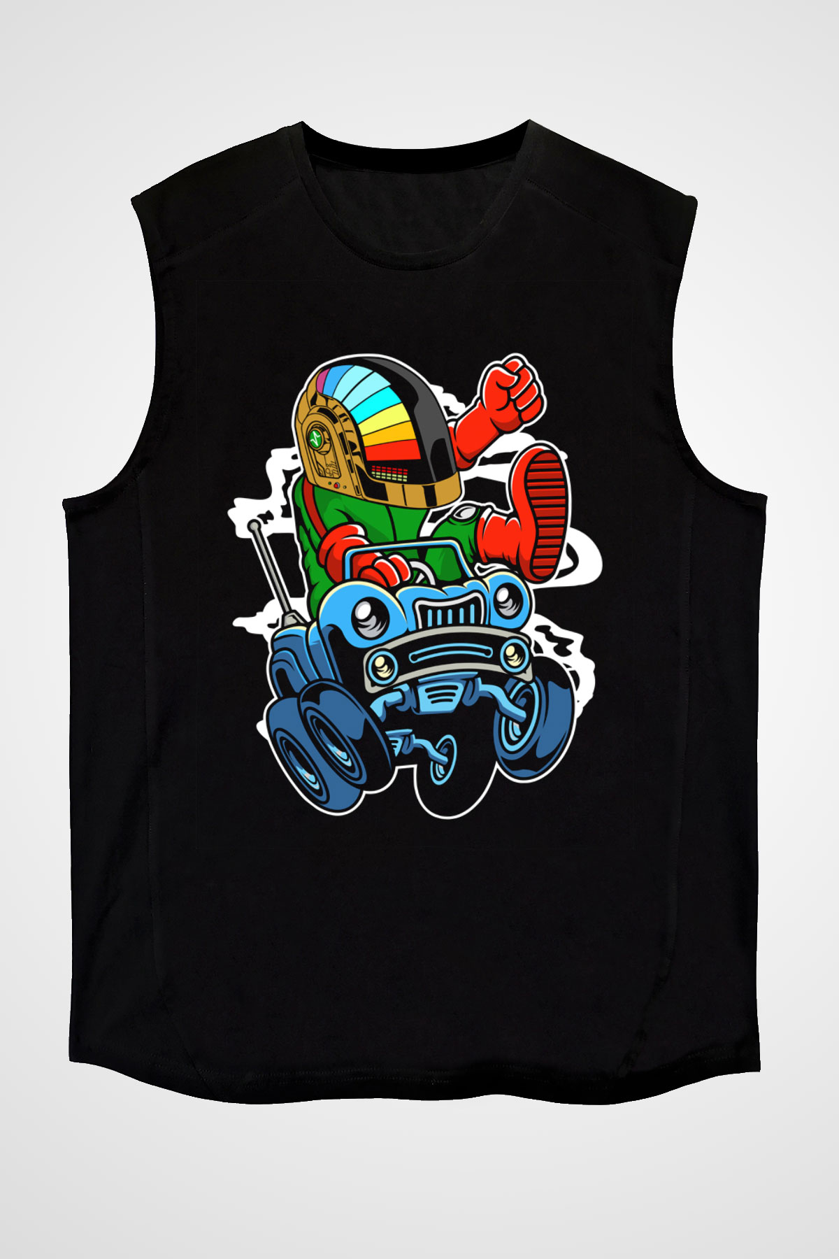 Road Daft Punk Baskılı Siyah Unisex Kolsuz Tişört