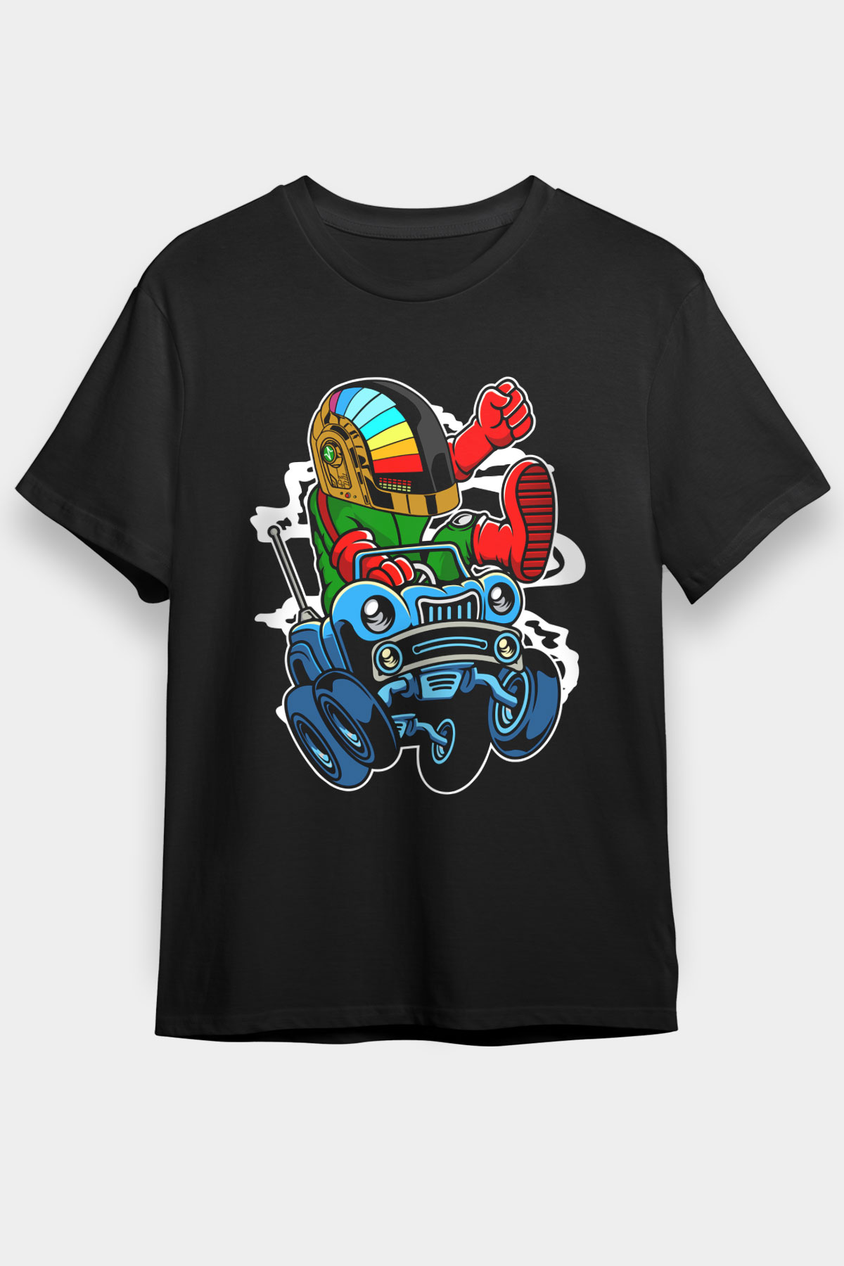 Road Daft Punk Baskılı Siyah Unisex Tişört