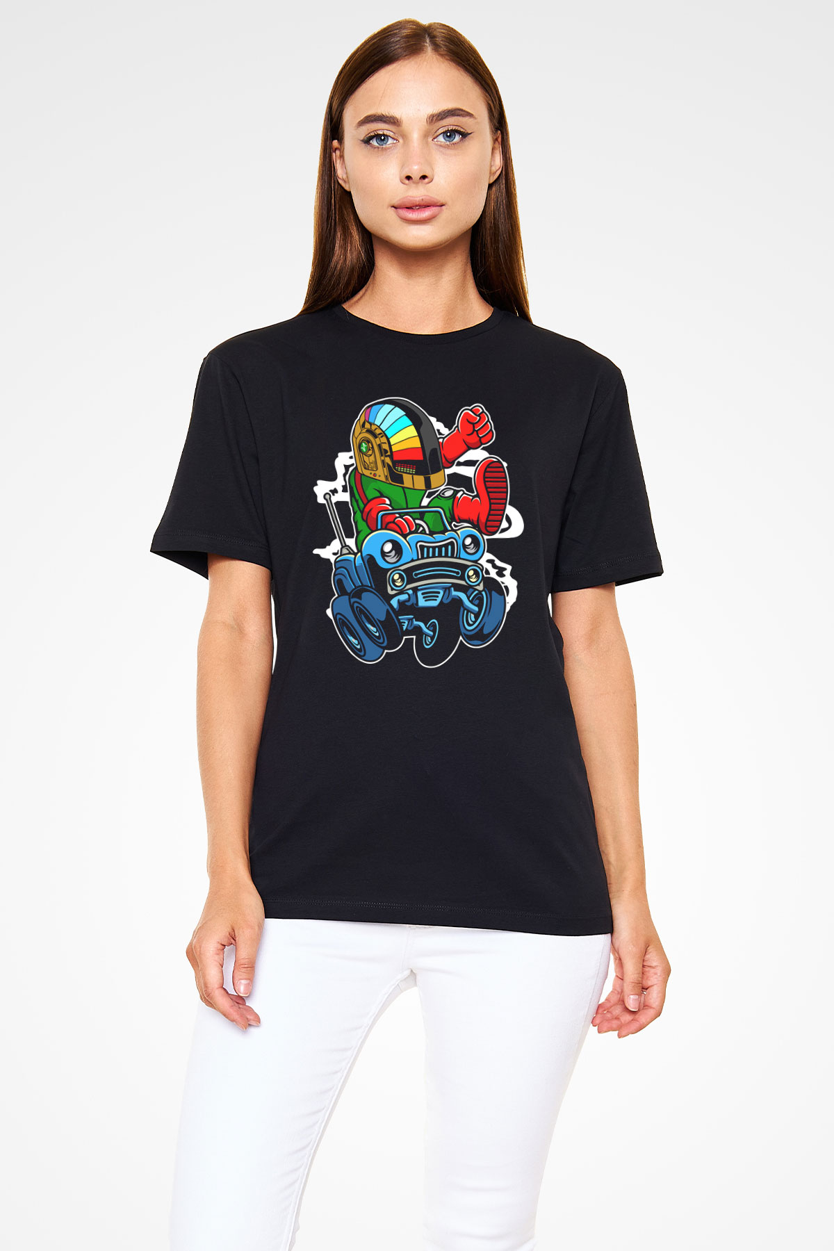 Road Daft Punk Baskılı Siyah Unisex Tişört