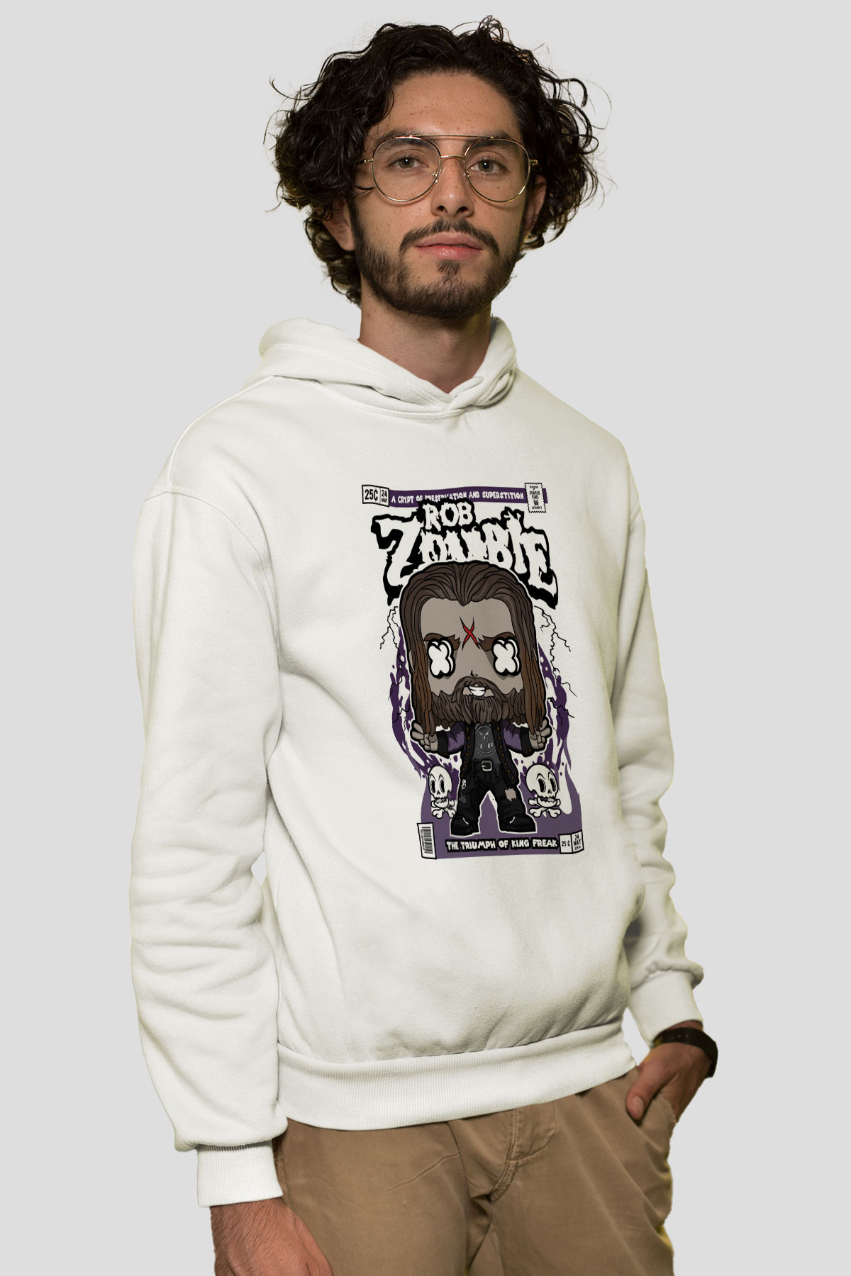 Rob Zombie Baskılı Unisex Beyaz Hoodie