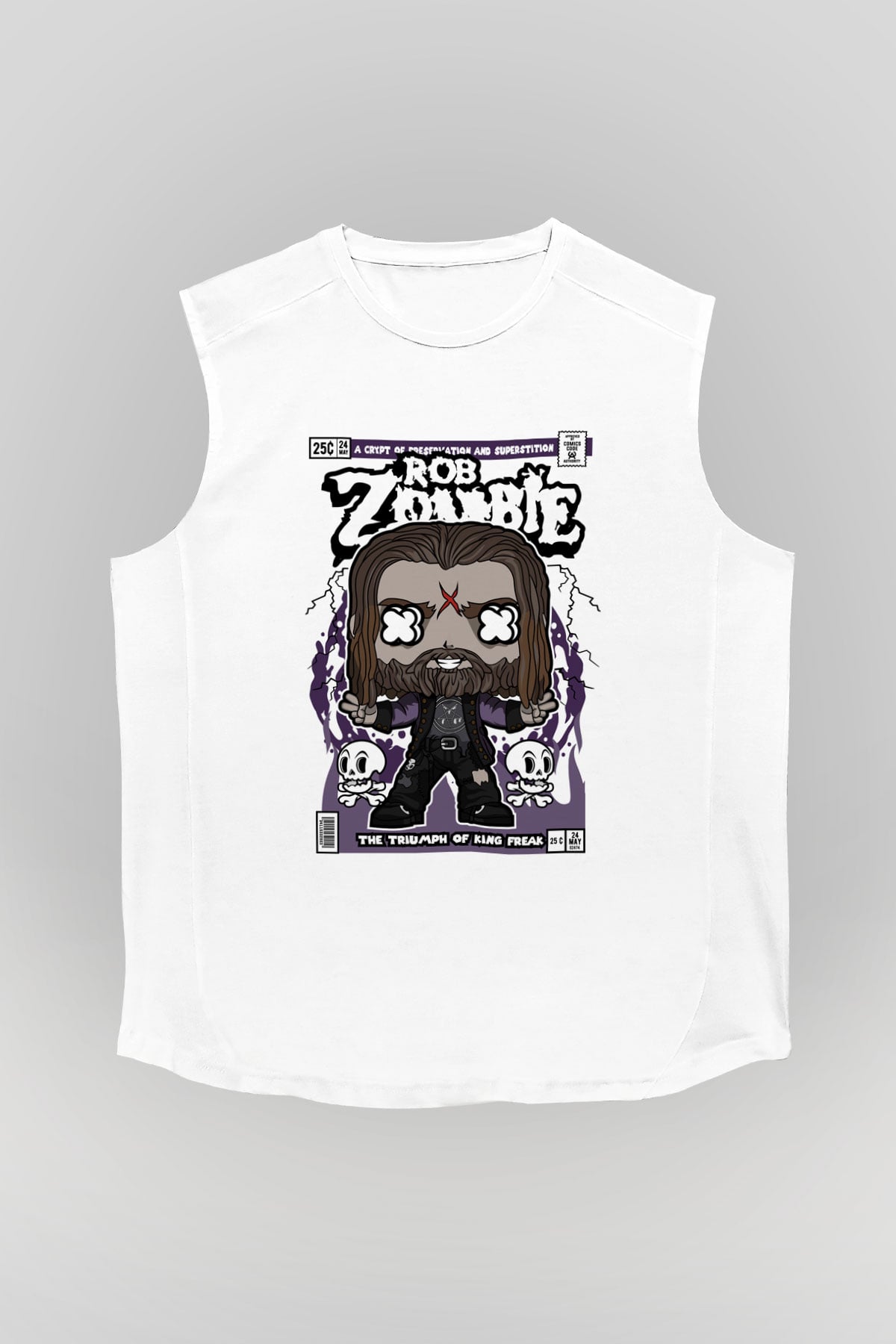 Rob Zombie Baskılı Unisex Beyaz Kolsuz Tişört