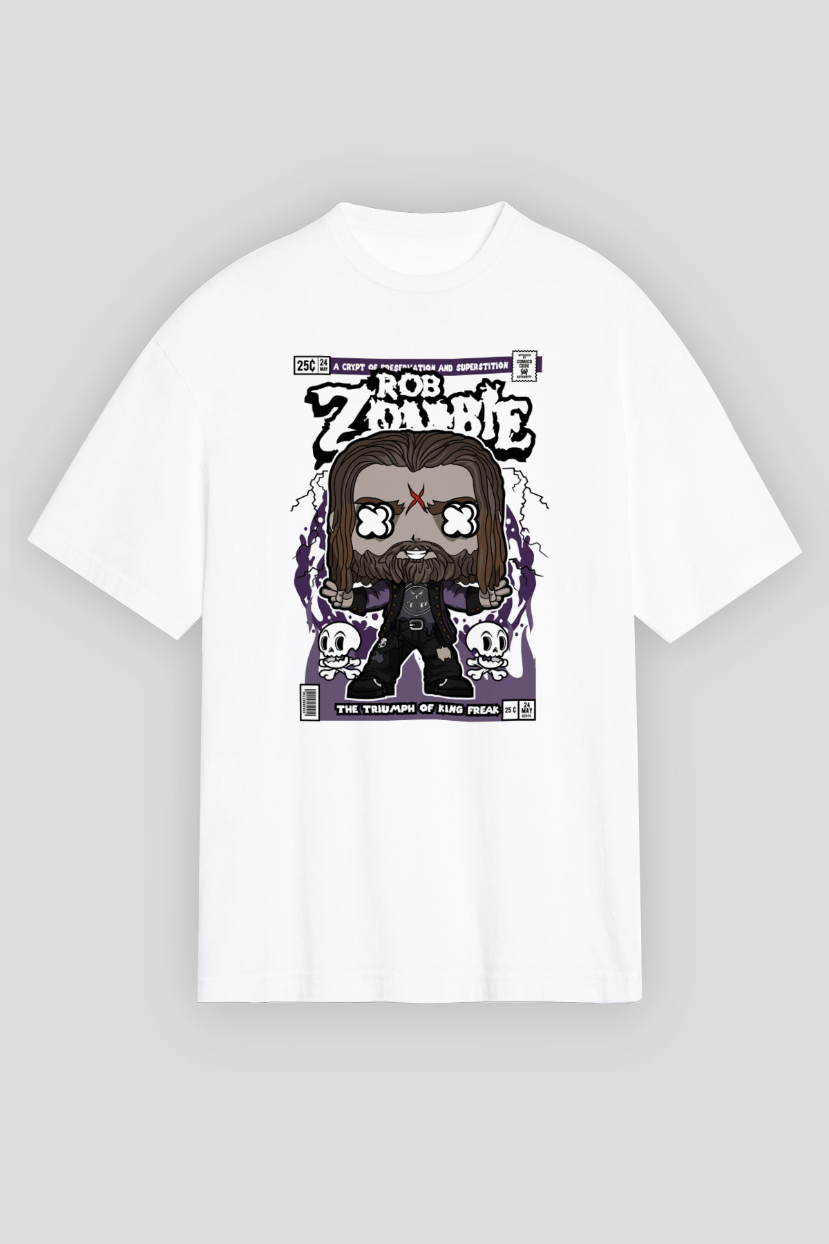 Rob Zombie Baskılı Unisex Beyaz Oversize Tişört