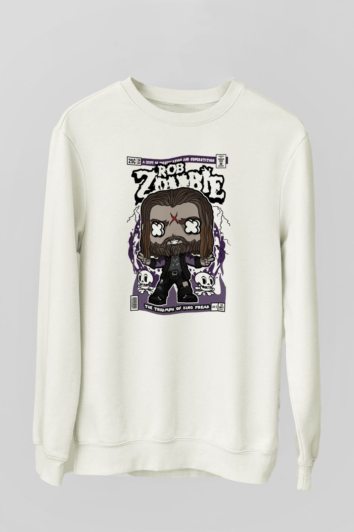 Rob Zombie Baskılı Unisex Beyaz Sweatshirt