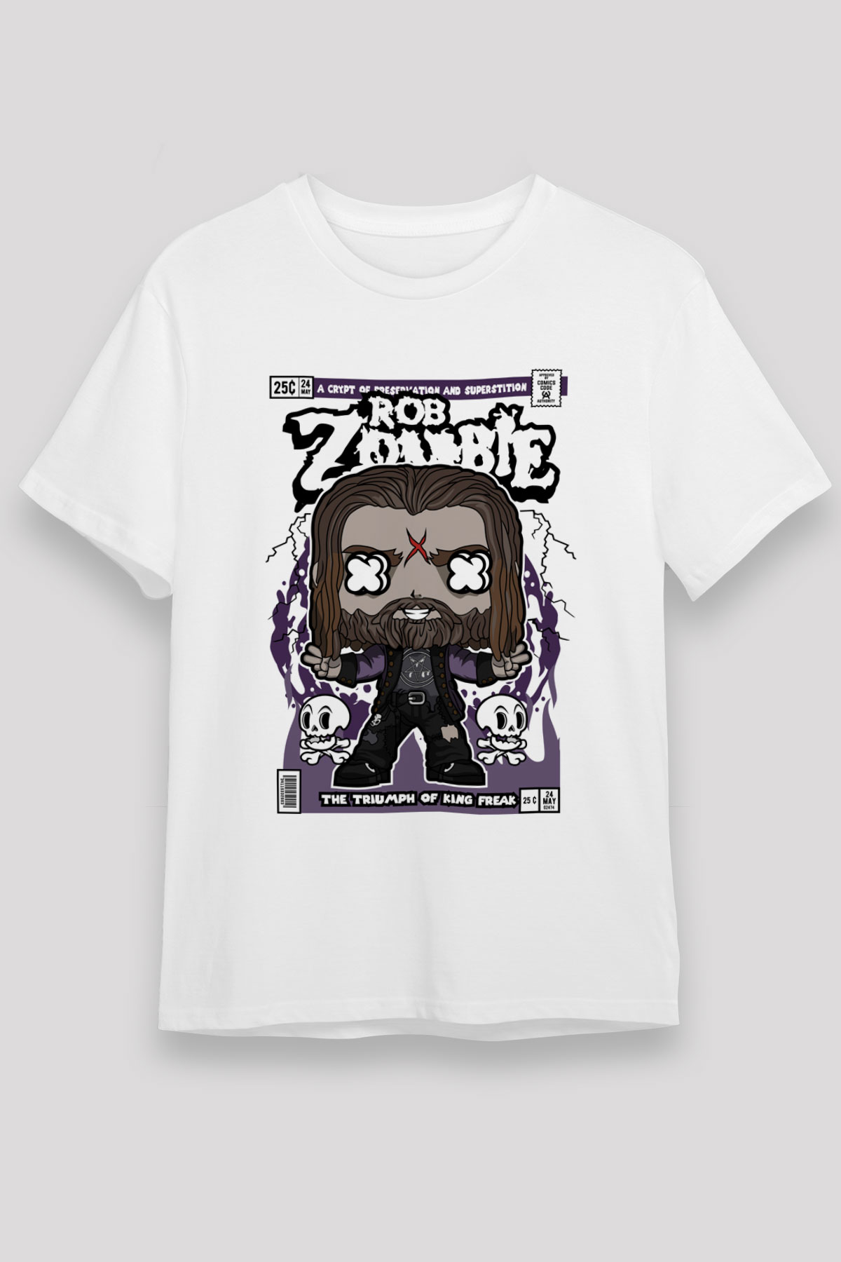 Rob Zombie Baskılı Unisex Beyaz Tişört