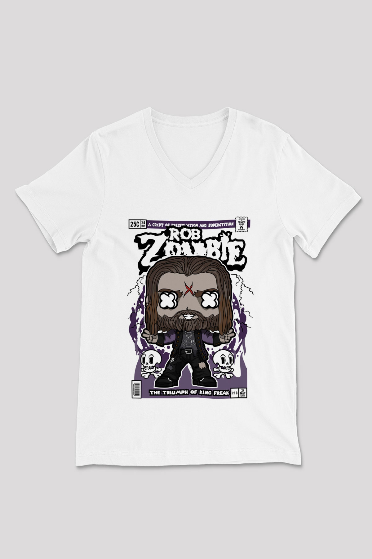 Rob Zombie Baskılı Unisex Beyaz V Yaka Tişört
