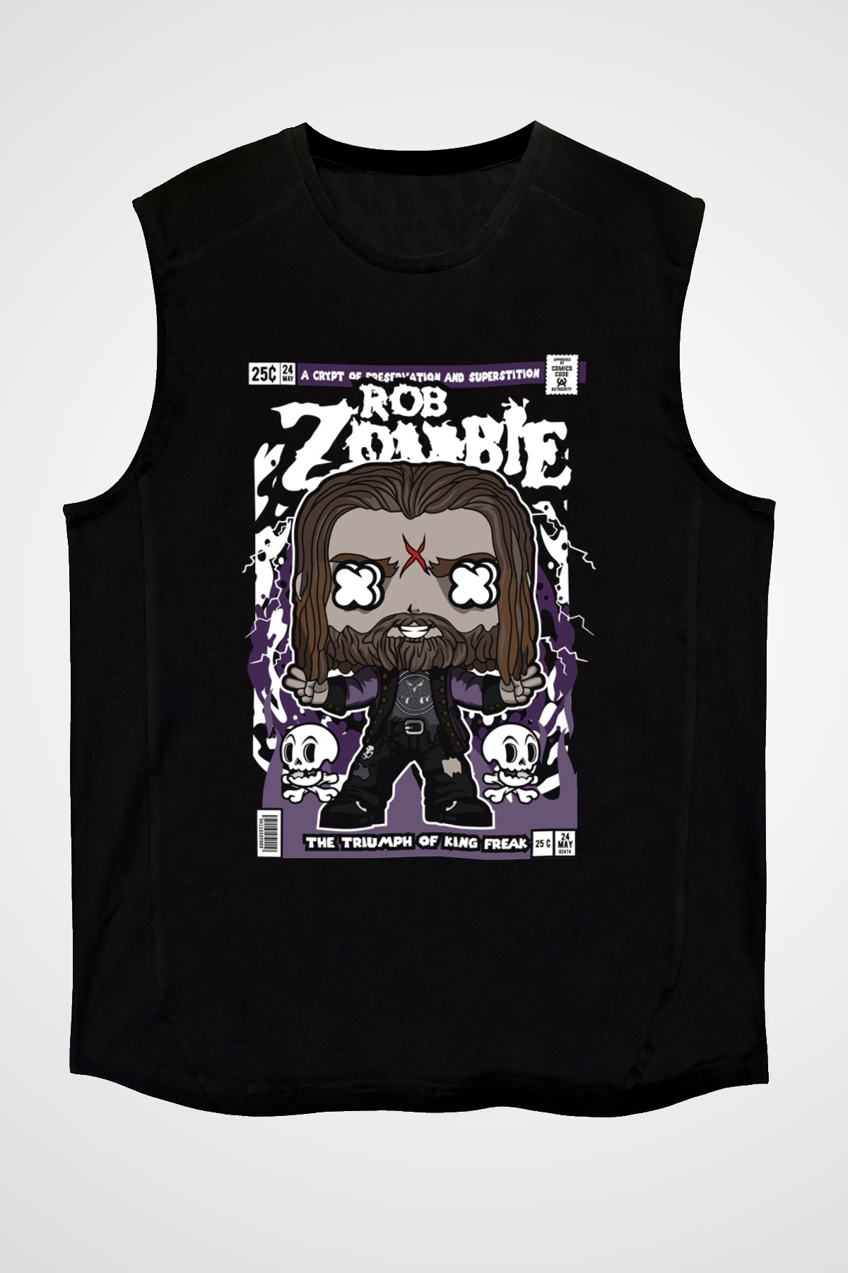 Rob Zombie Baskılı Unisex Siyah Kolsuz Tişört