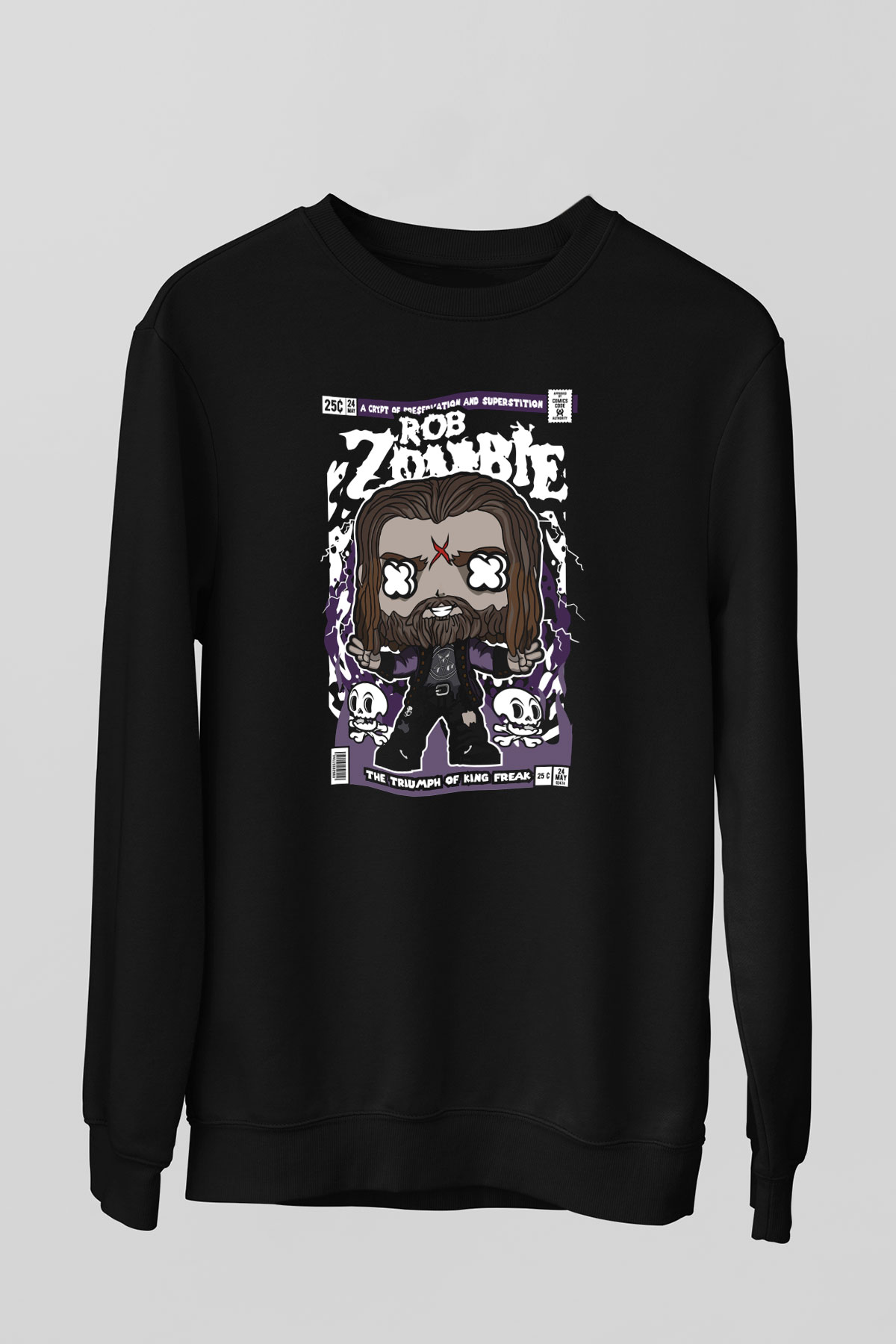 Rob Zombie Baskılı Unisex Siyah Sweatshirt