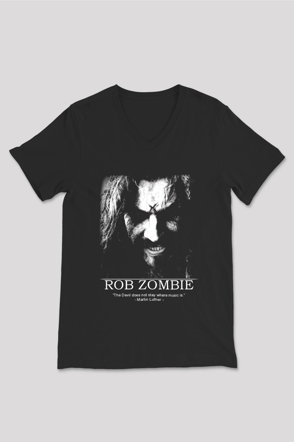 Rob Zombie Siyah Unisex V Yaka Tişört T-Shirt