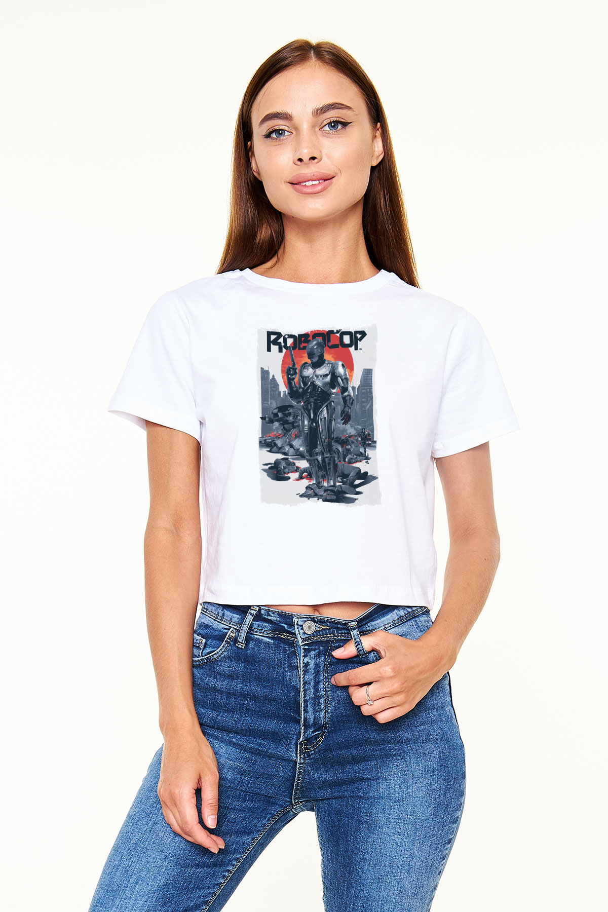 RoboCop Beyaz  Crop Top Tişört