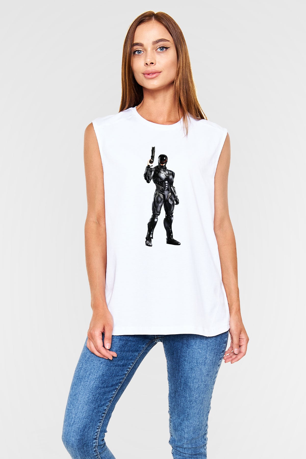 RoboCop Beyaz Unisex Kolsuz Tişört