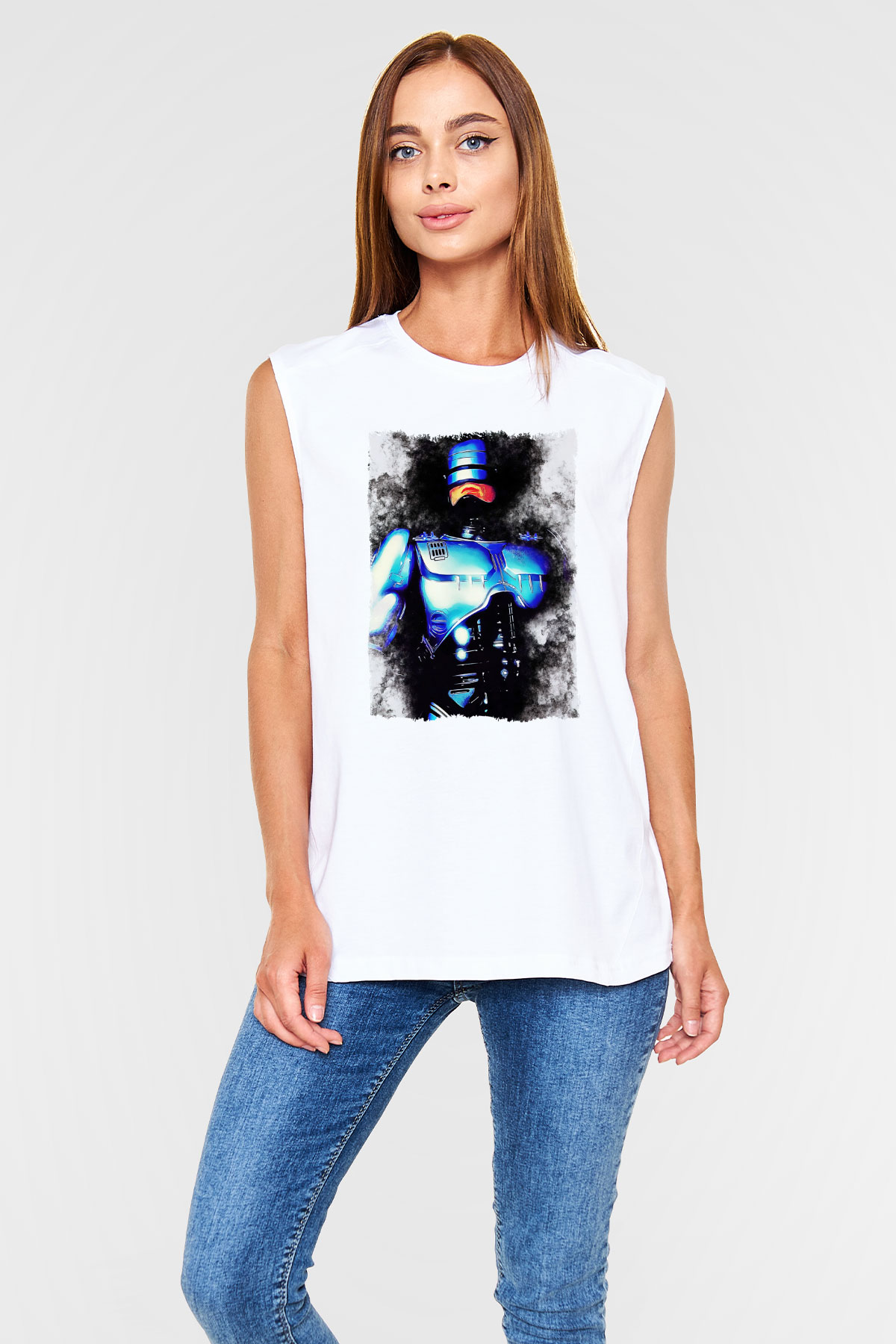 RoboCop Beyaz Unisex Kolsuz Tişört