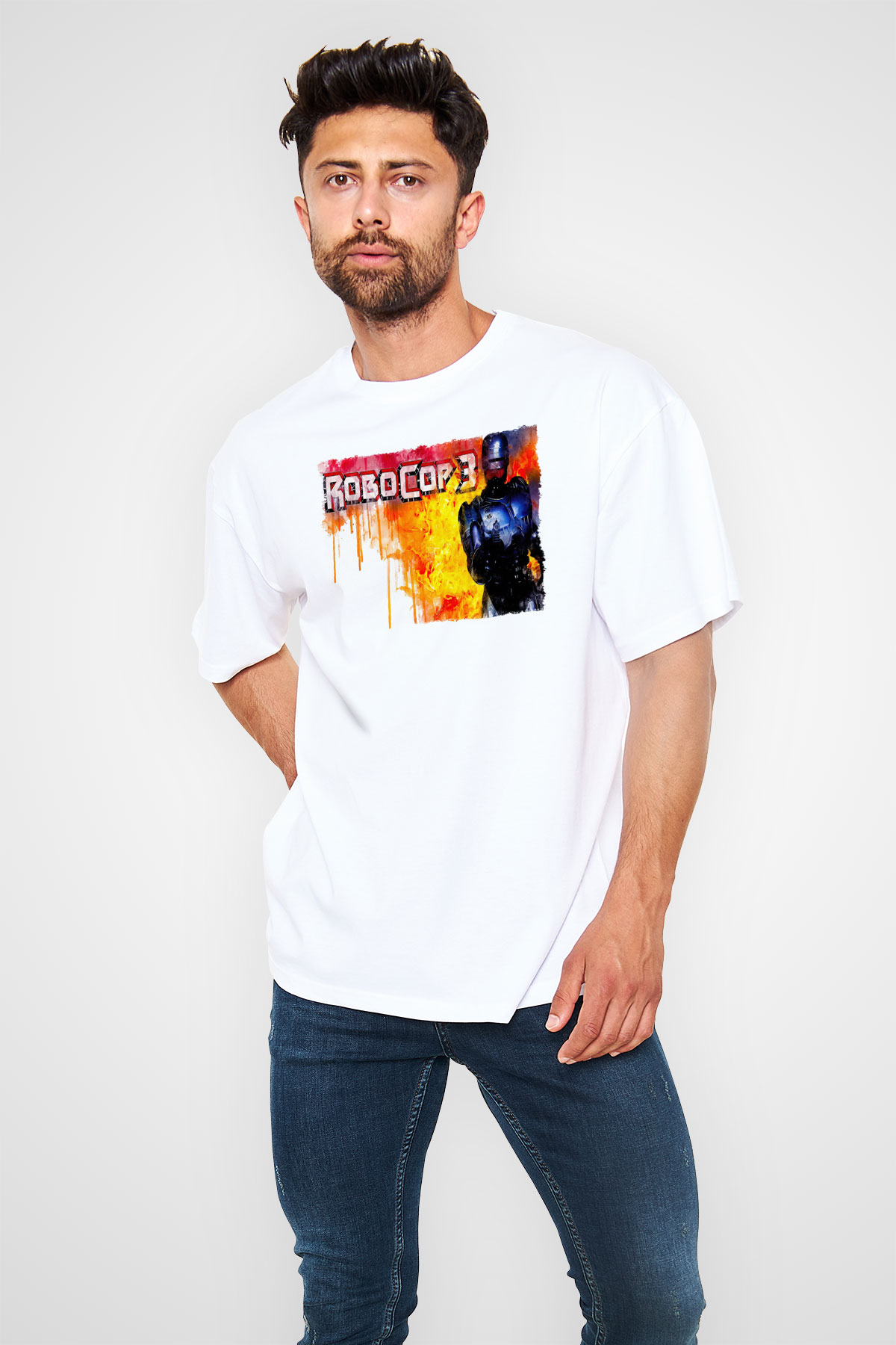 RoboCop Beyaz Oversize Tişört Oversize T-shirt