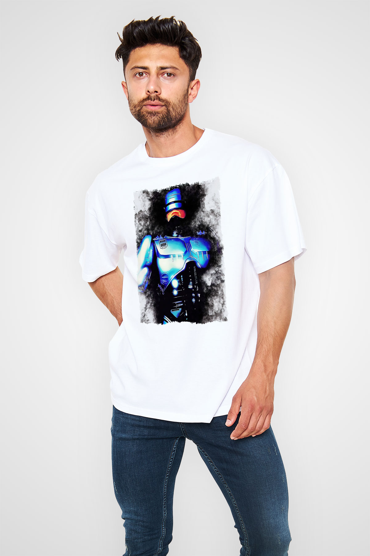 RoboCop Beyaz Oversize Tişört Oversize T-shirt