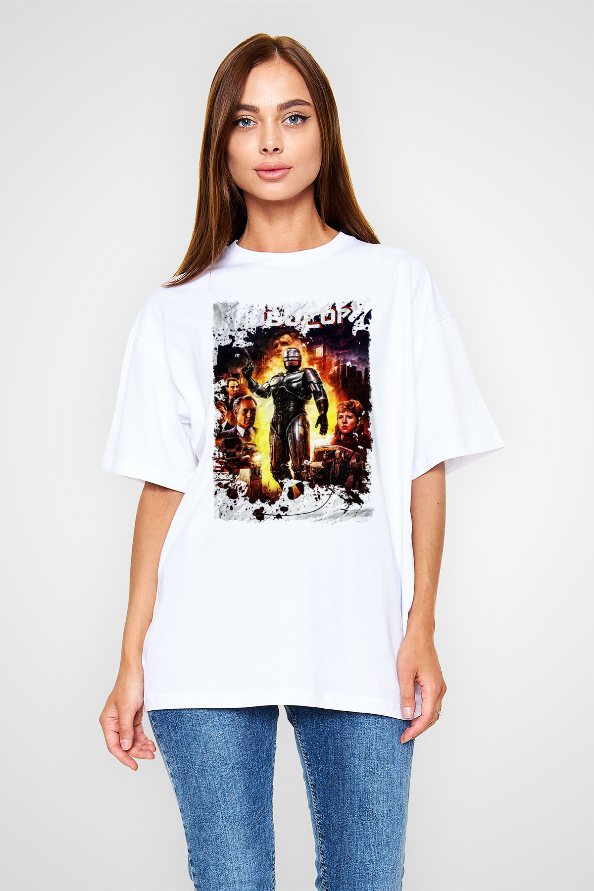 RoboCop Beyaz Oversize Tişört Oversize T-shirt