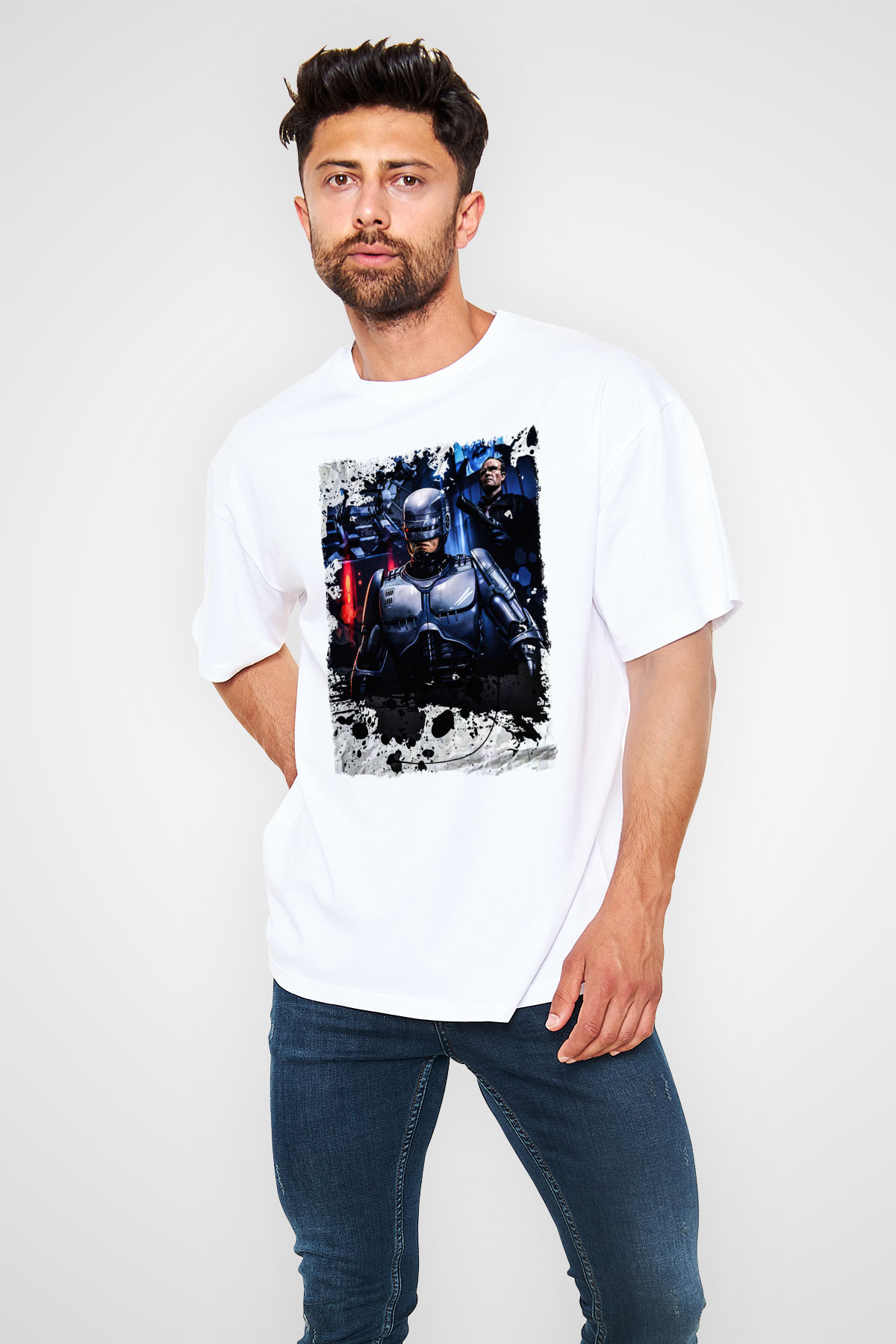 RoboCop Beyaz Oversize Tişört Oversize T-shirt