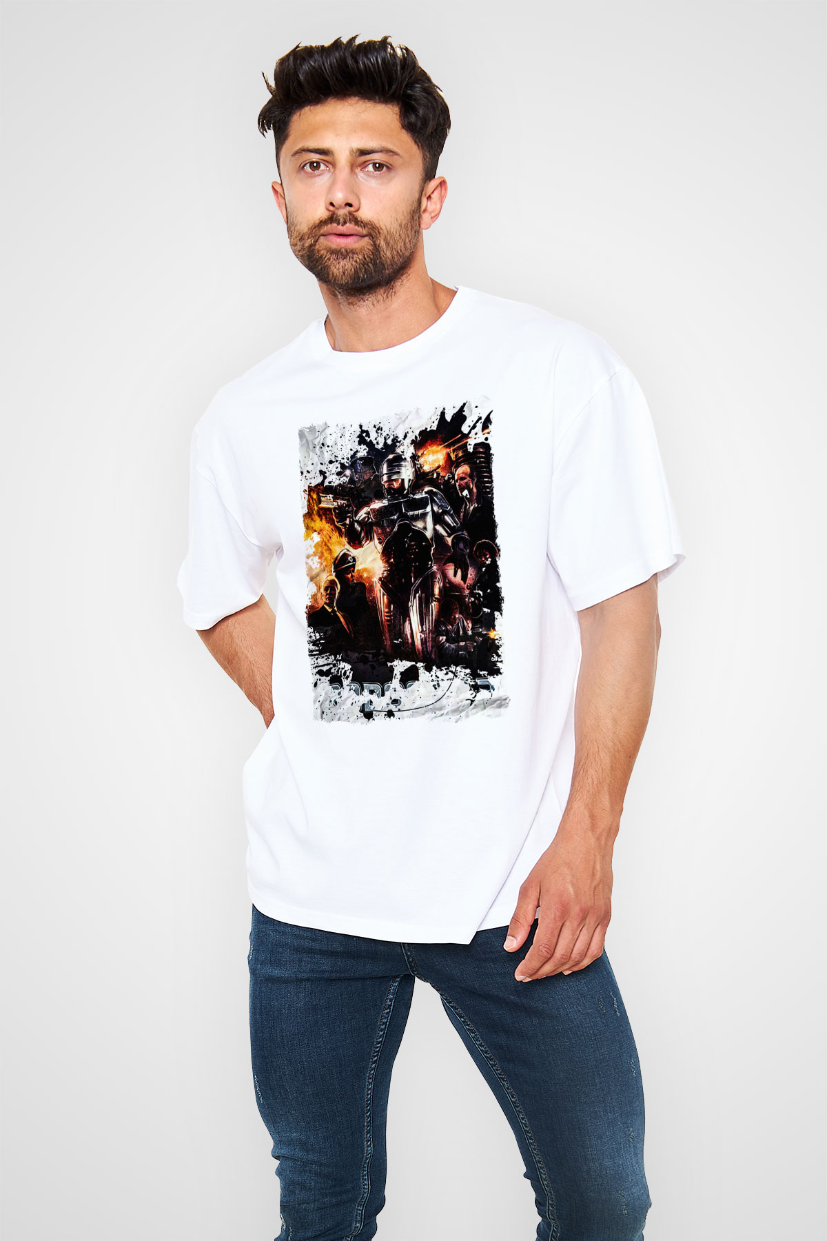 RoboCop Beyaz Oversize Tişört Oversize T-shirt