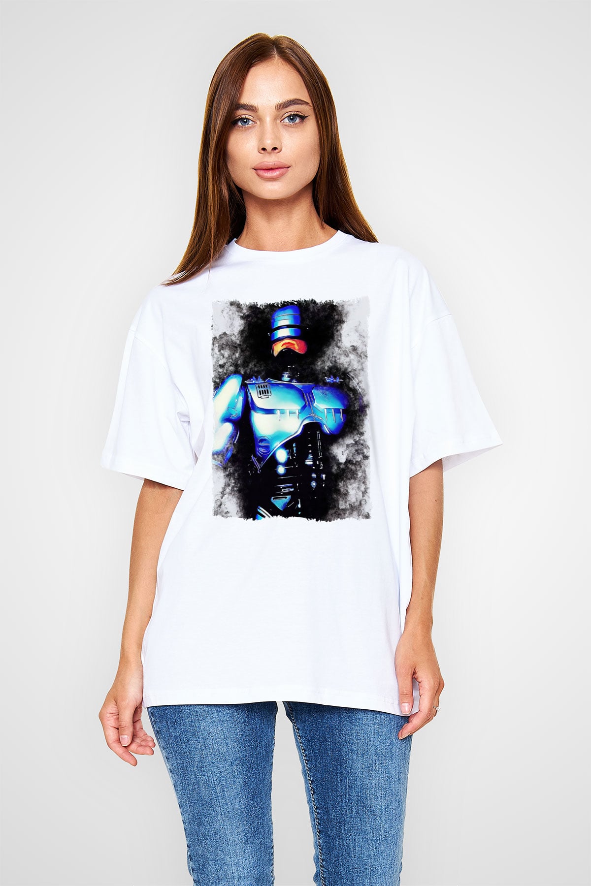 RoboCop Beyaz Oversize Tişört Oversize T-shirt
