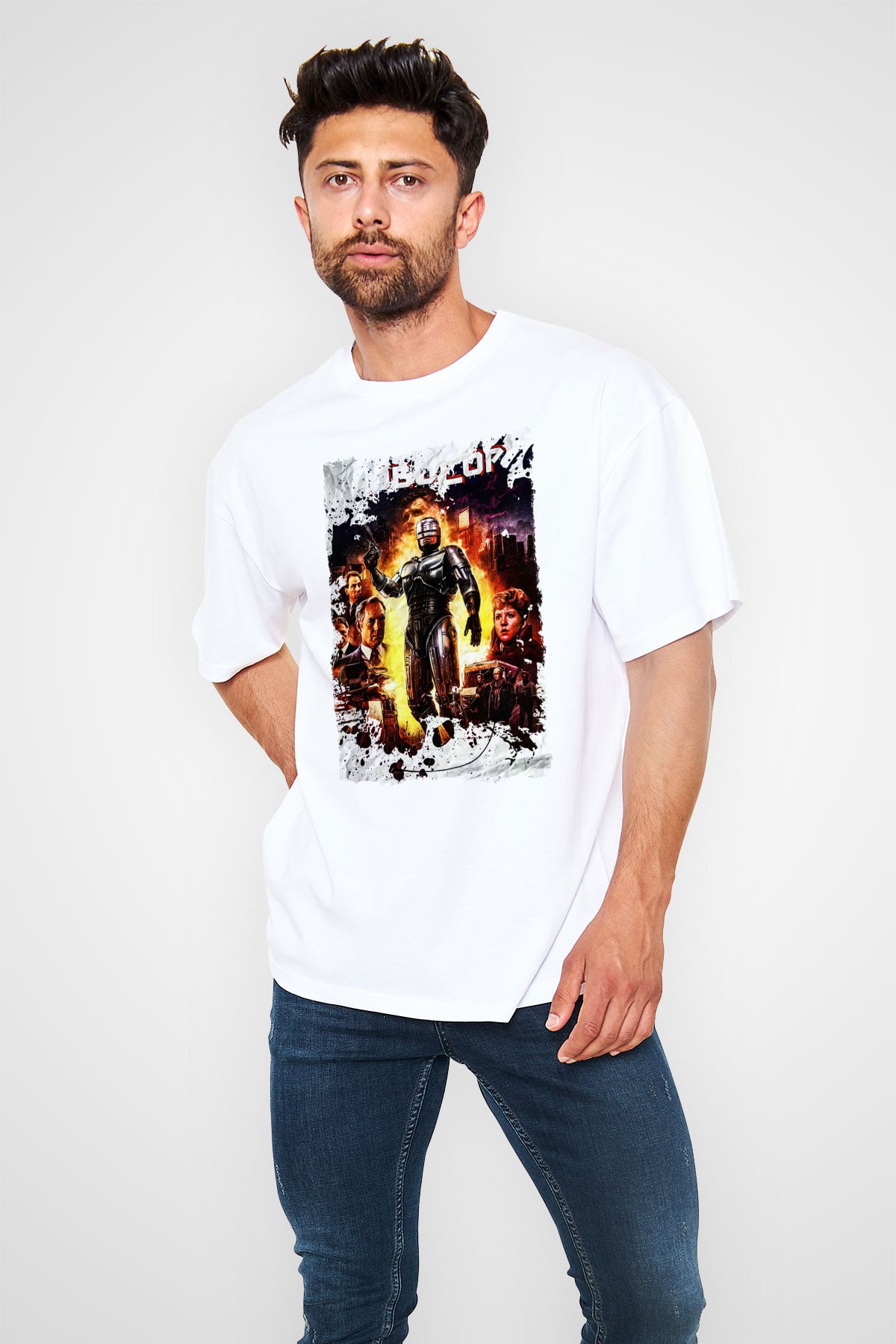 RoboCop Beyaz Oversize Tişört Oversize T-shirt