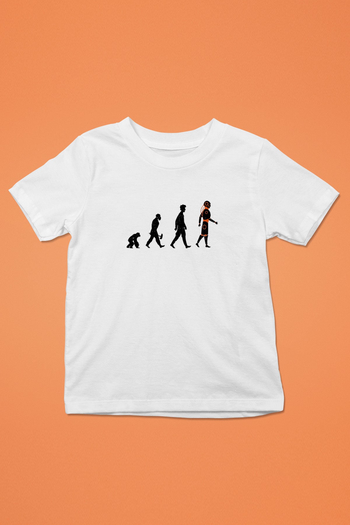 Robot Evrimi Baskılı Unisex Beyaz Çocuk Tişörtü - Tshirt
