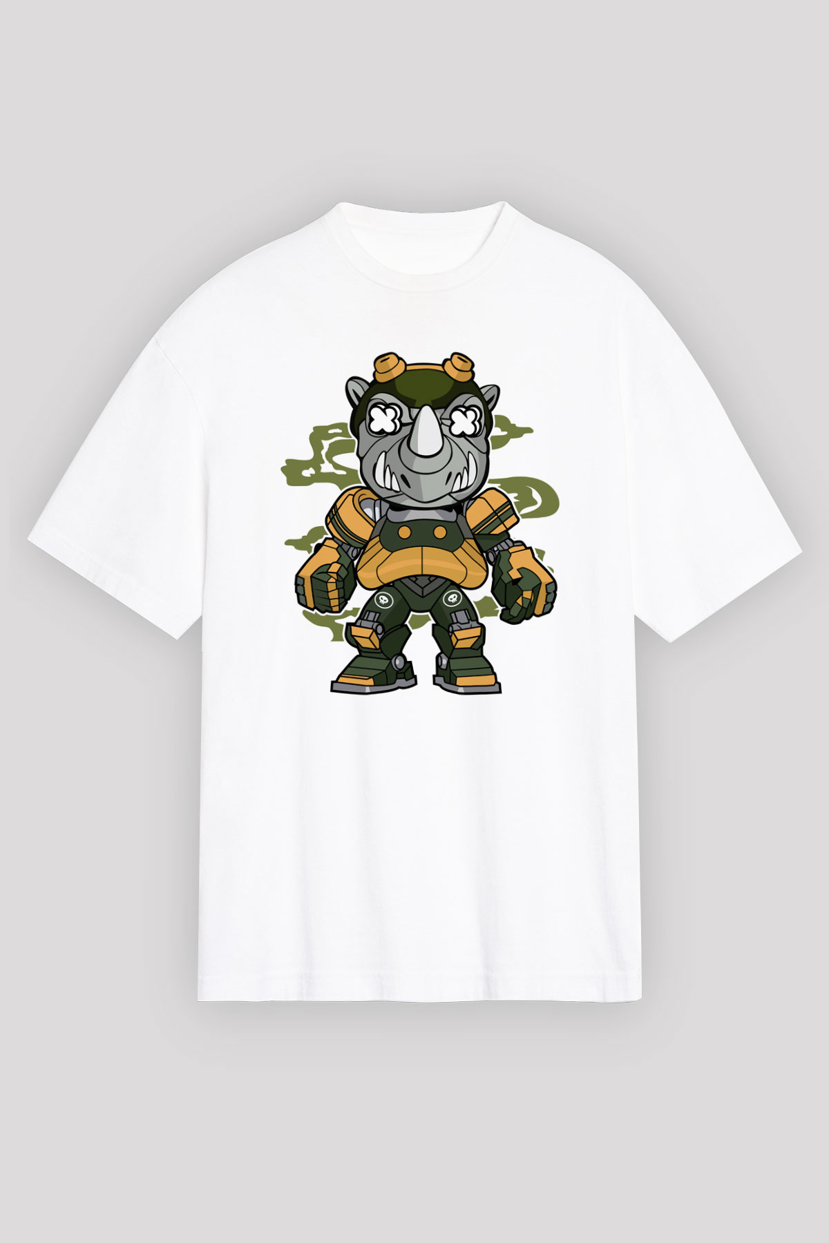 Rock Steady Mecha Baskılı Beyaz Unisex Oversize Tişört