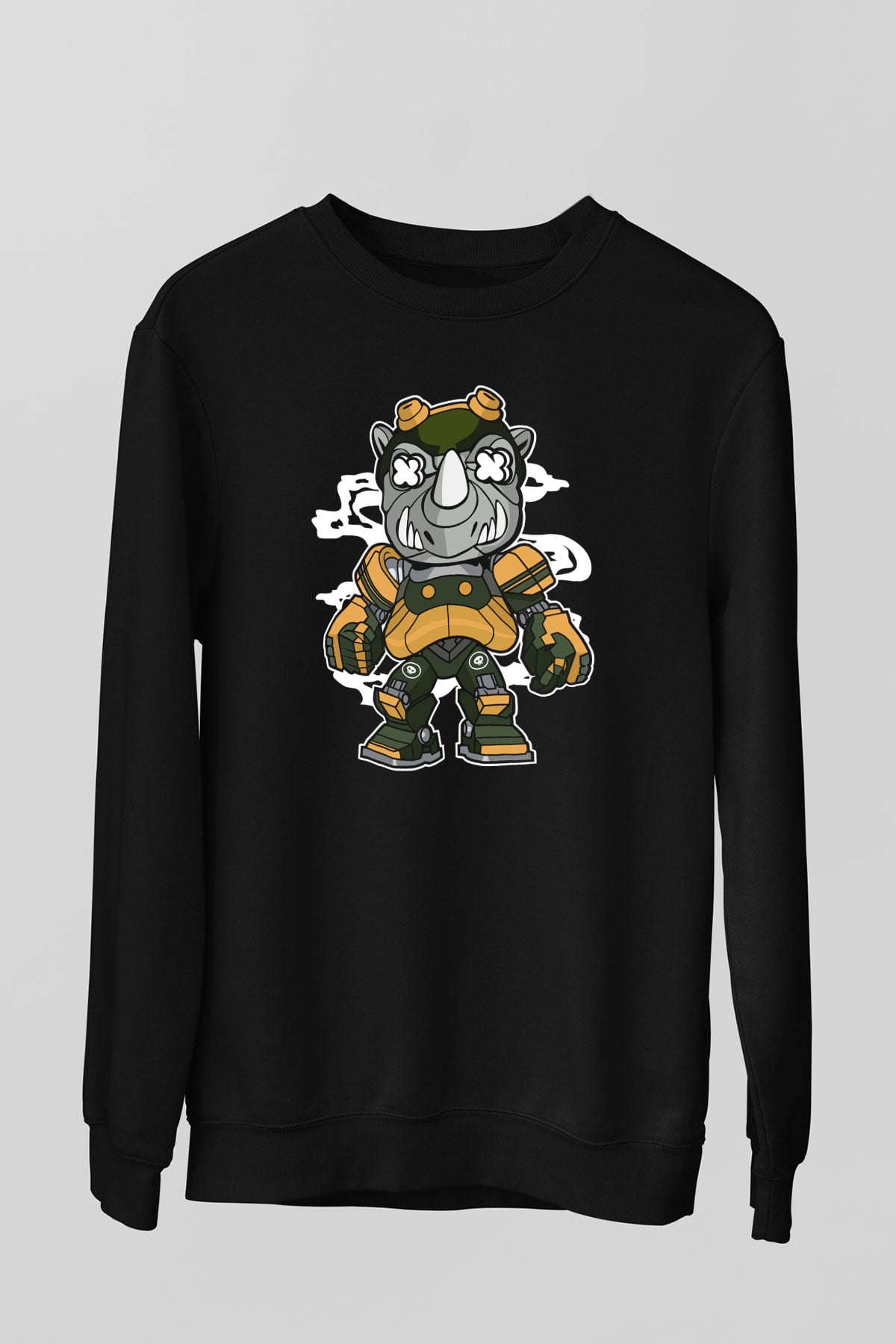 Rock Steady Mecha Baskılı Siyah Unisex Sweatshirt