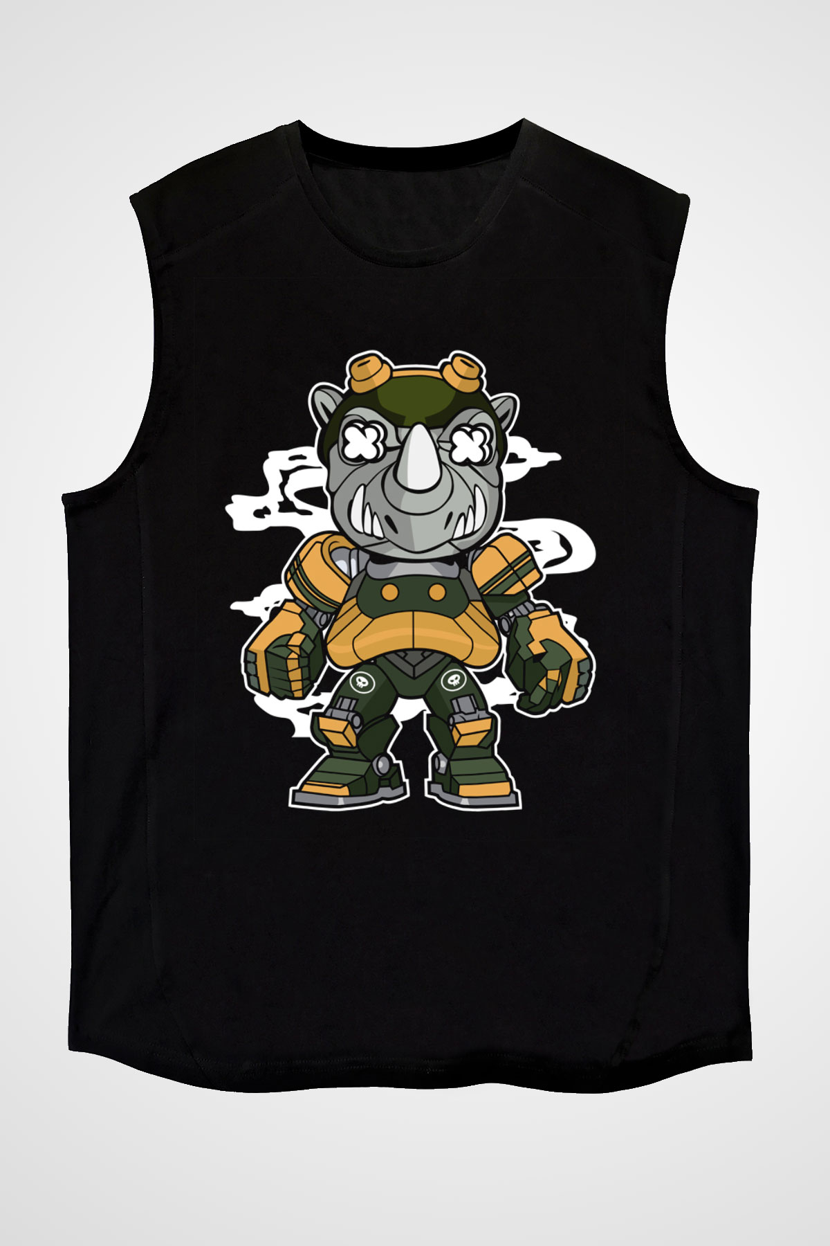 Rock Steady Mecha Baskılı Siyah Unisex Kolsuz Tişört