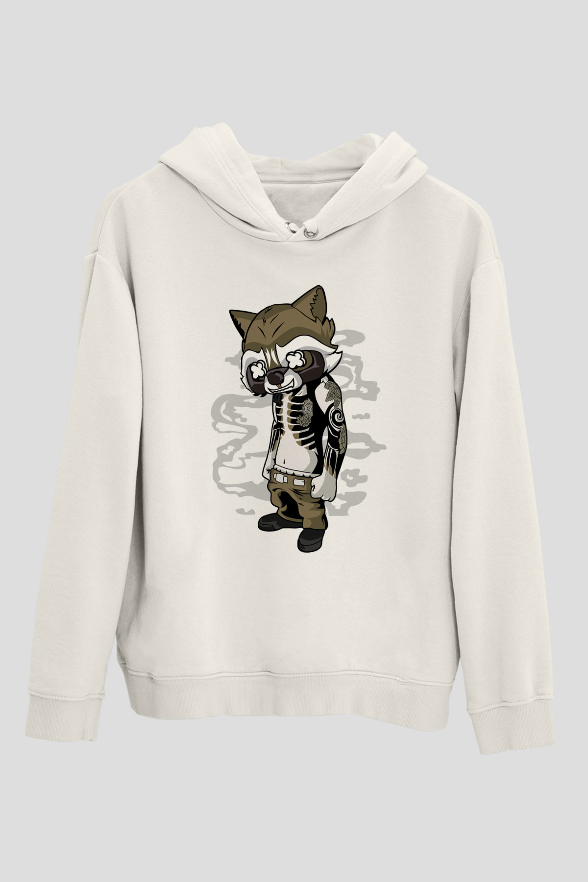 Rocket Gangster Baskılı Beyaz Unisex Hoodie
