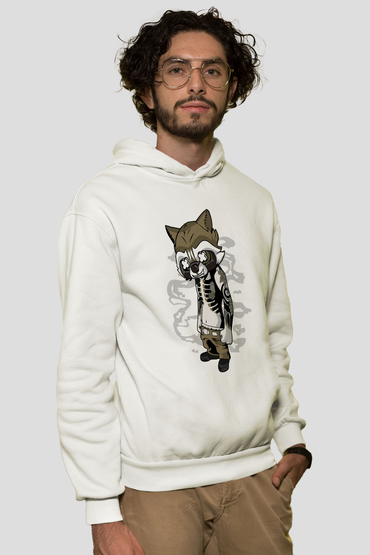 Rocket Gangster Baskılı Beyaz Unisex Hoodie