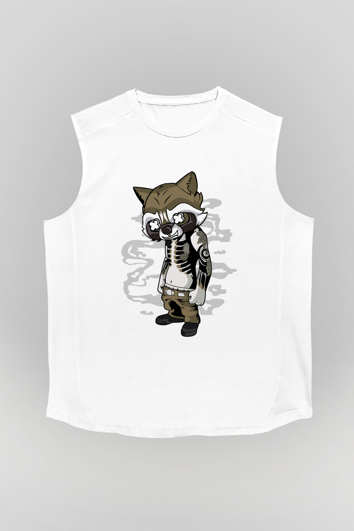 Rocket Gangster Baskılı Beyaz Unisex Kolsuz Tişört