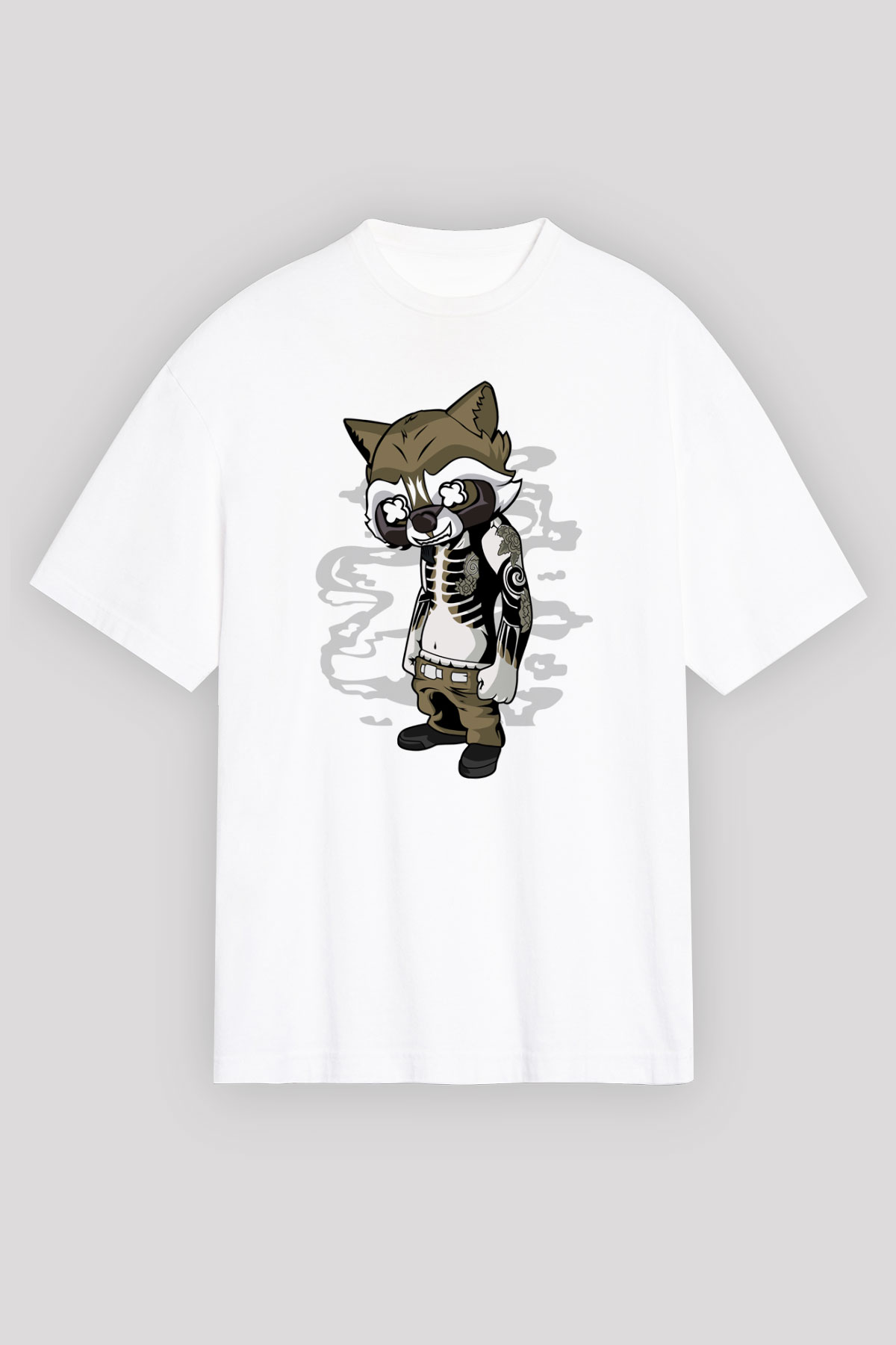Rocket Gangster Baskılı Beyaz Unisex Oversize Tişört
