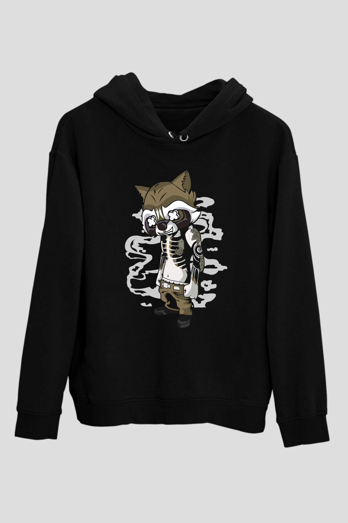 Rocket Gangster Baskılı Siyah Unisex Hoodie