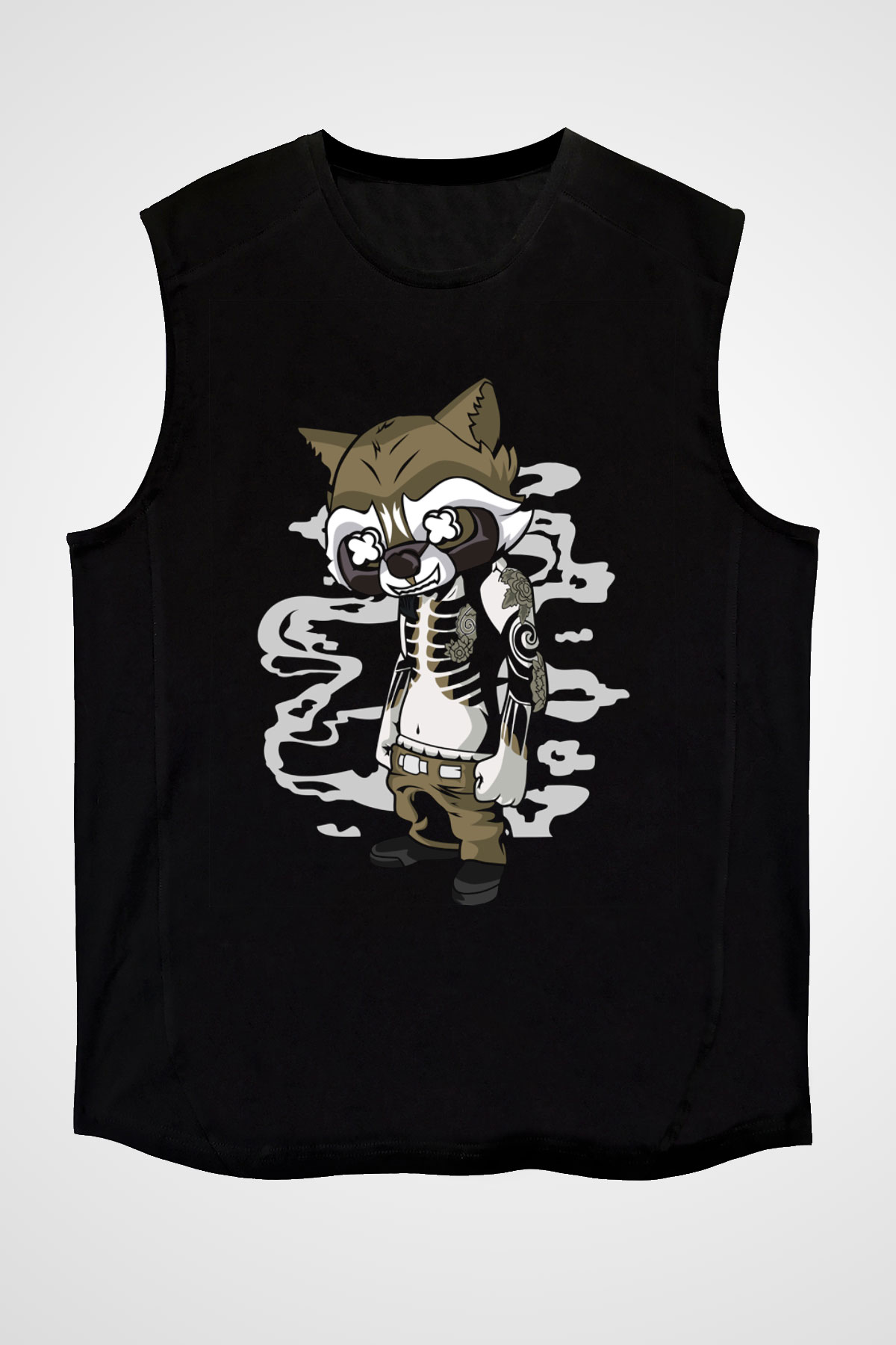 Rocket Gangster Baskılı Siyah Unisex Kolsuz Tişört