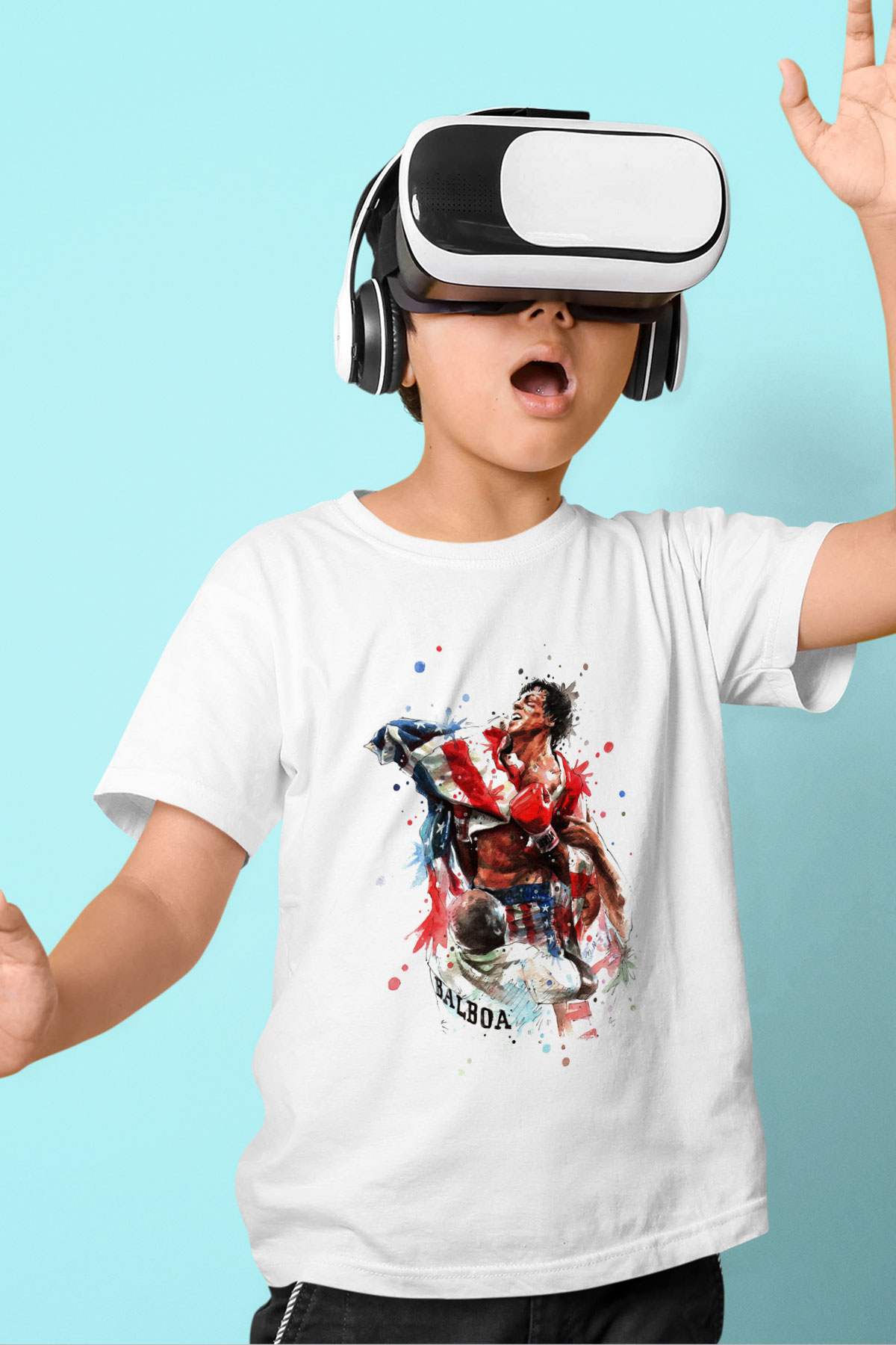 Rocky Baskılı Beyaz Unisex Çocuk Tişört