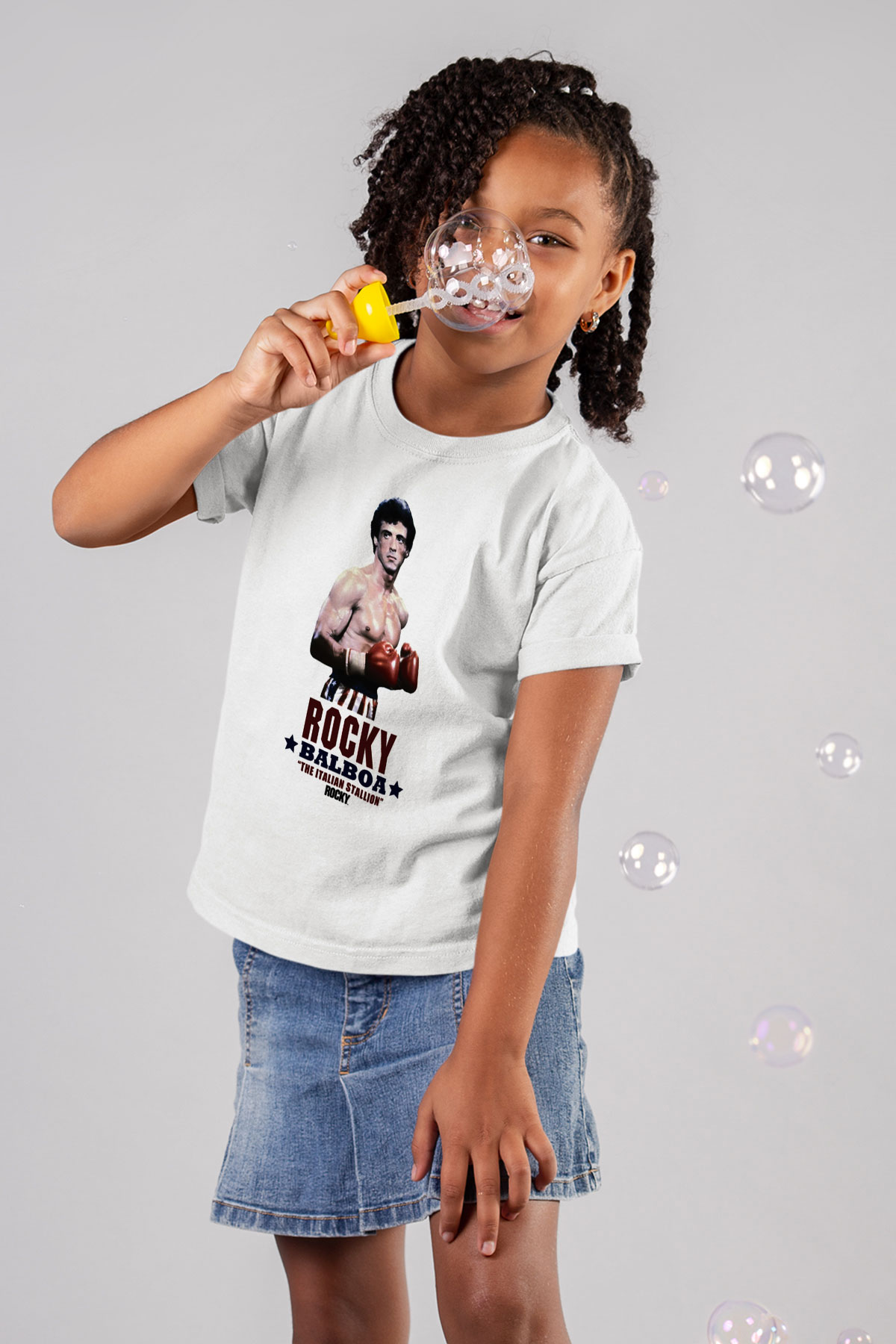 Rocky Baskılı Beyaz Unisex Çocuk Tişört