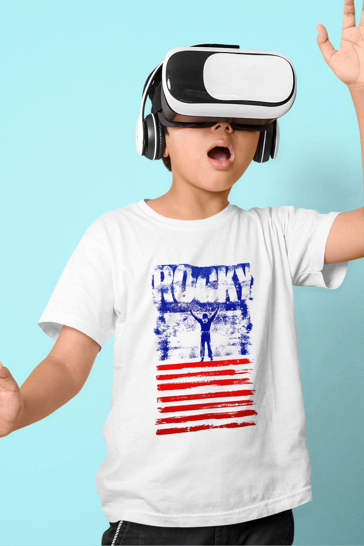 Rocky Baskılı Beyaz Unisex Çocuk Tişört