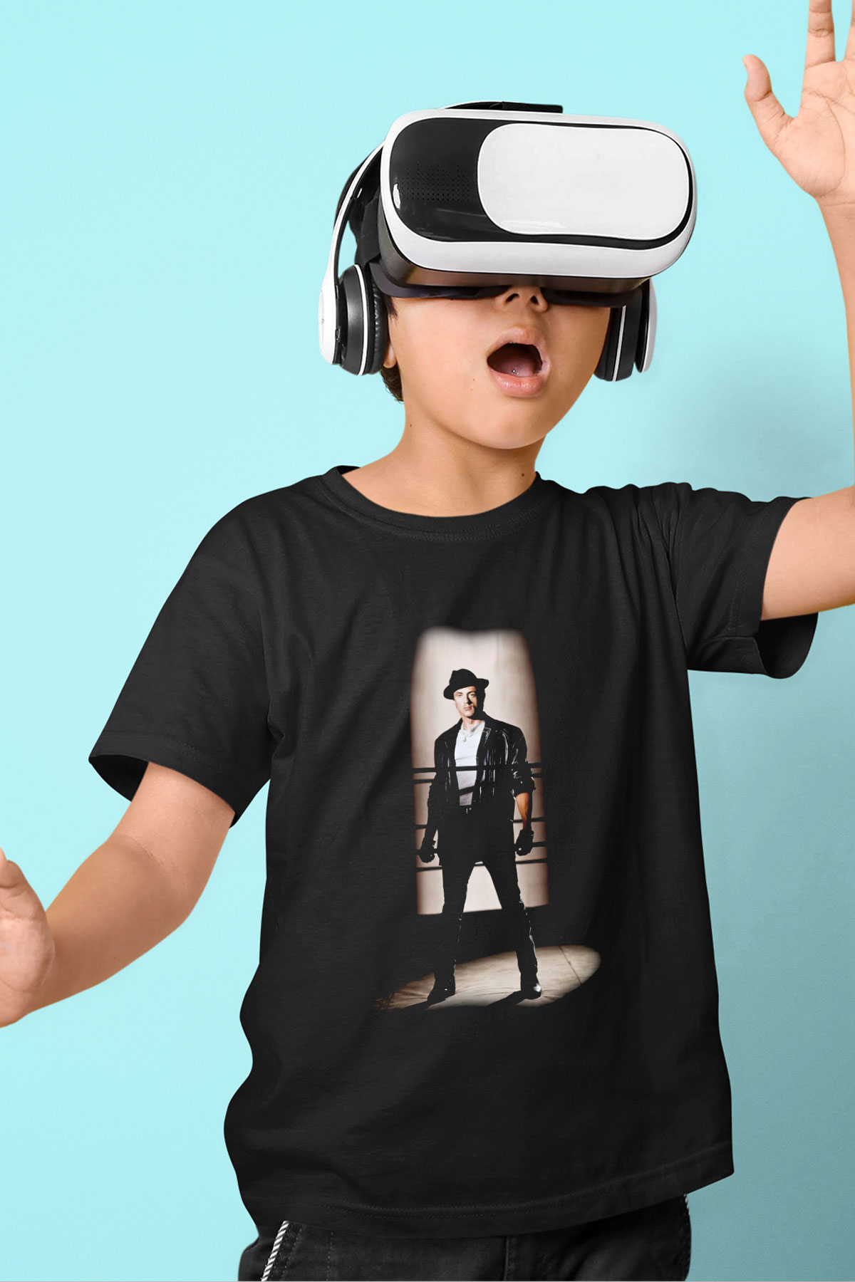 Rocky Baskılı Siyah Unisex Çocuk Tişört