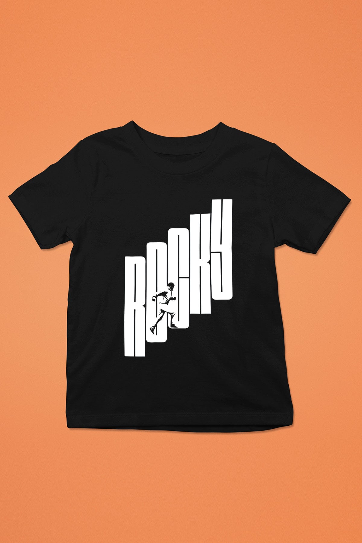 Rocky Baskılı Siyah Unisex Çocuk Tişört