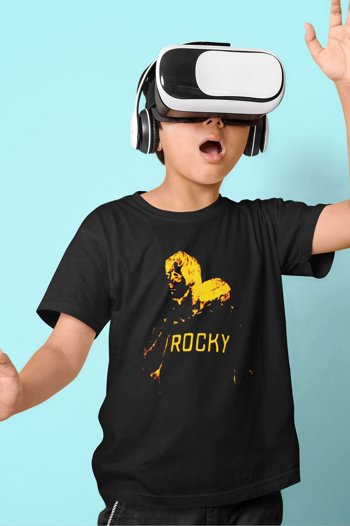 Rocky Baskılı Siyah Unisex Çocuk Tişört