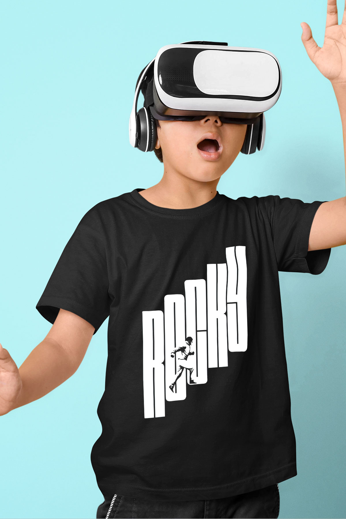 Rocky Baskılı Siyah Unisex Çocuk Tişört